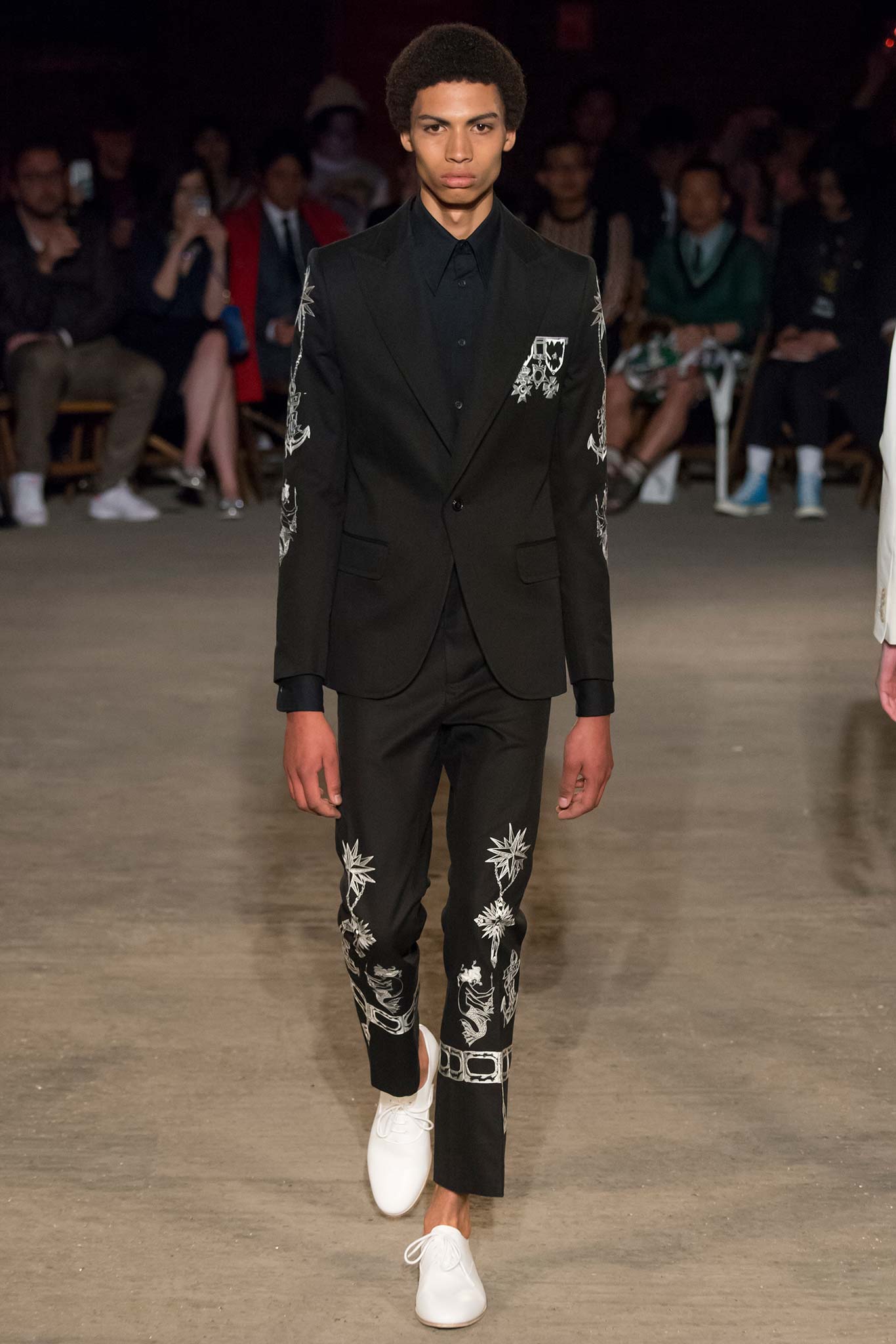 black tailored suit with embroidery