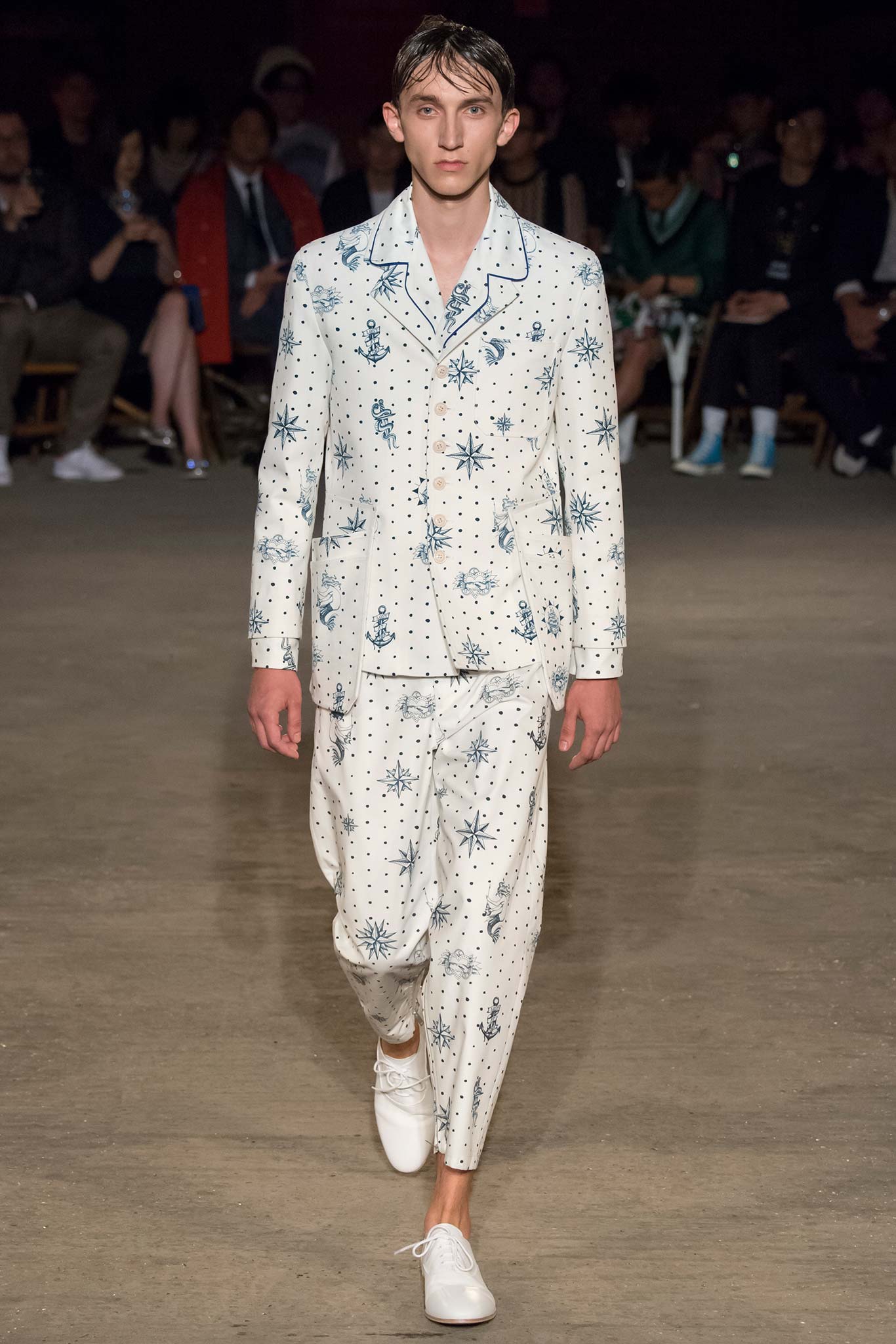 white and blue printed suit