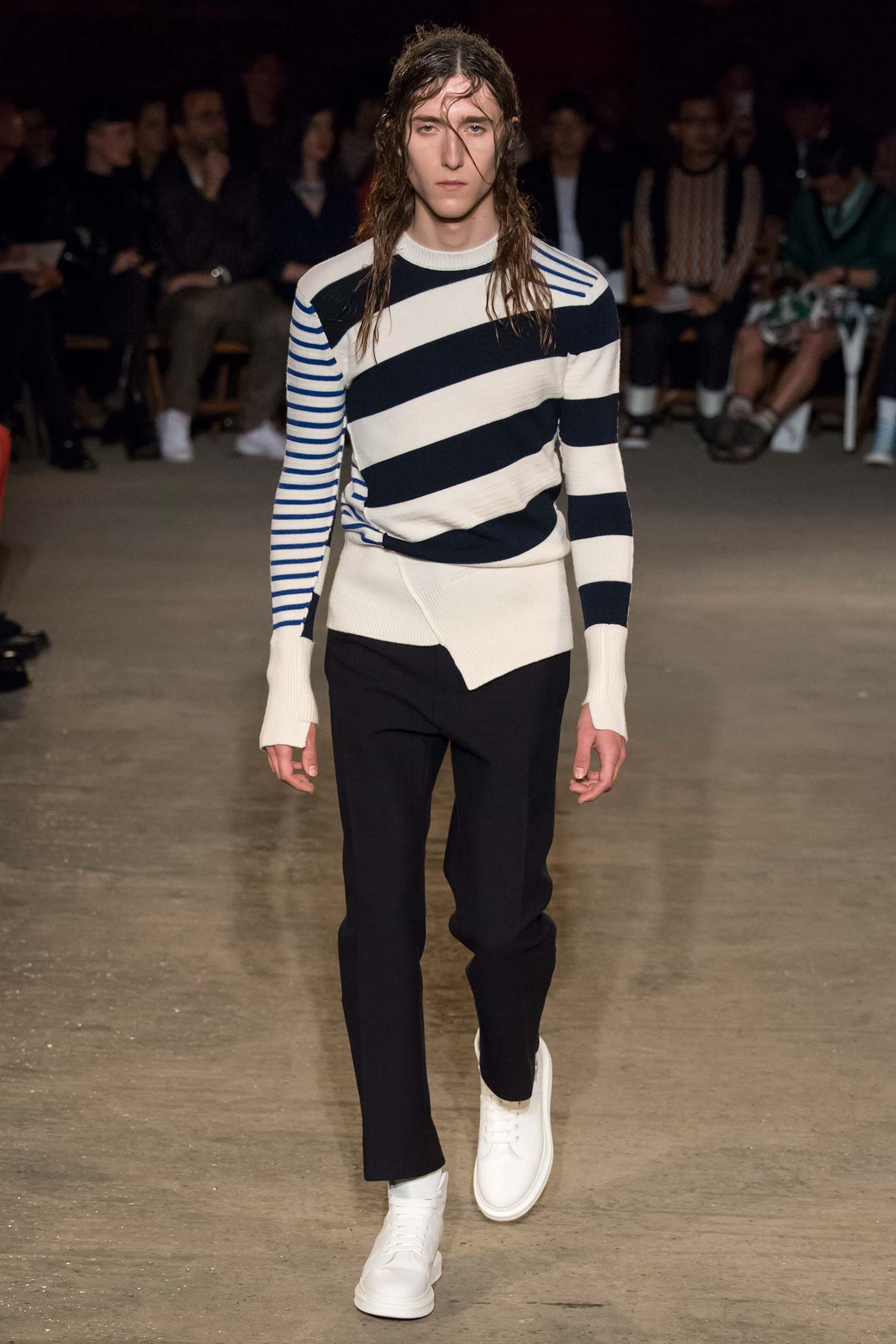 striped sweater and black pants