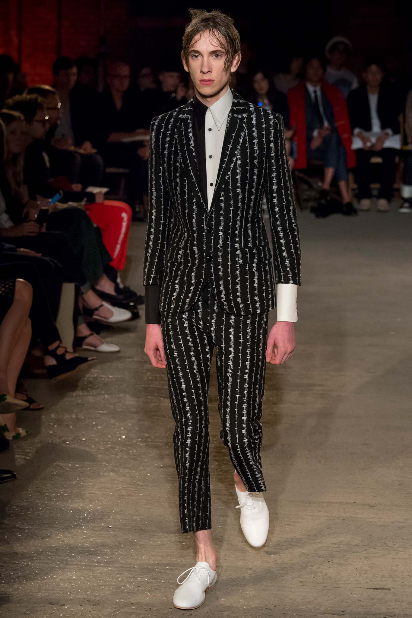 black and white striped suit