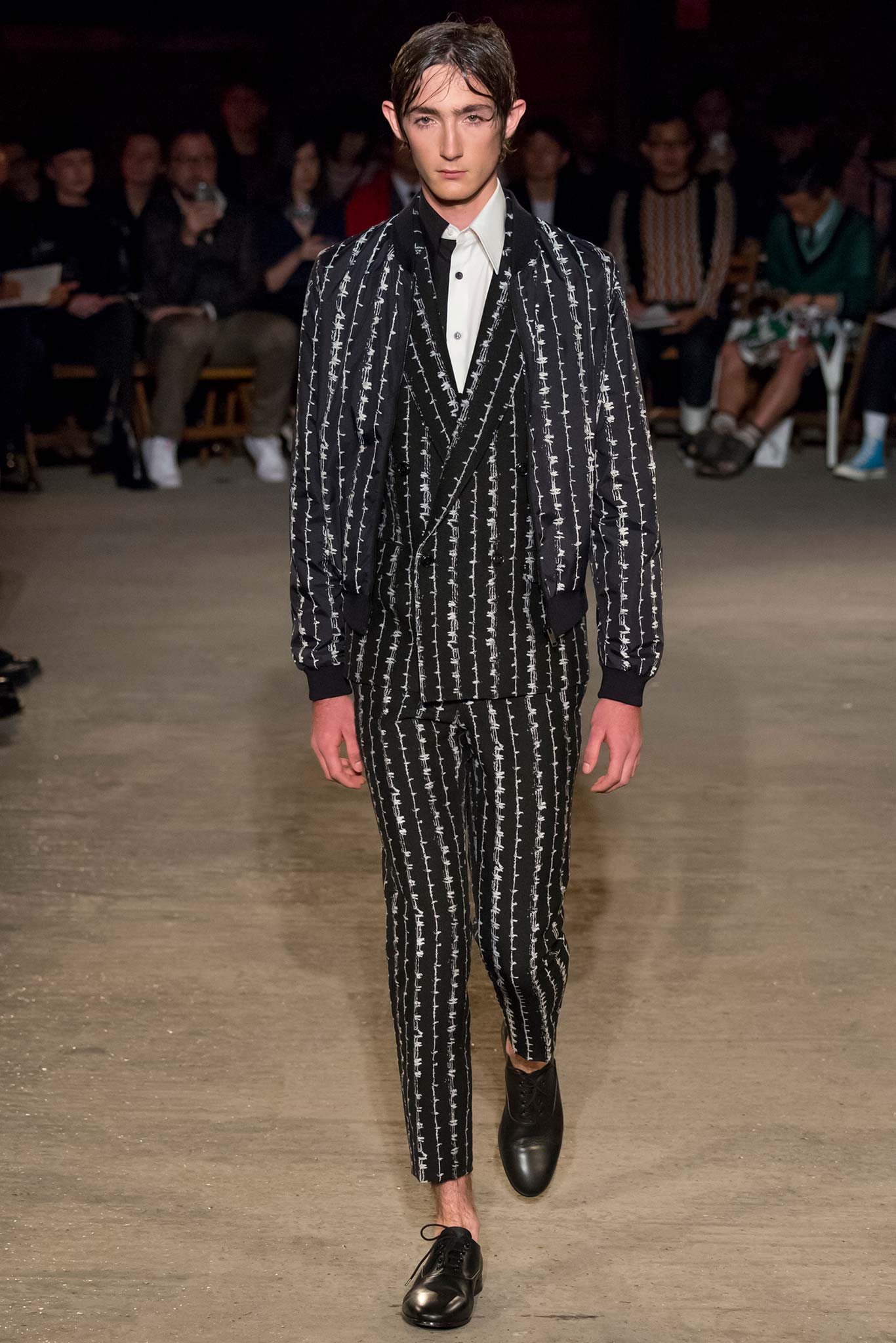 black and white striped suit