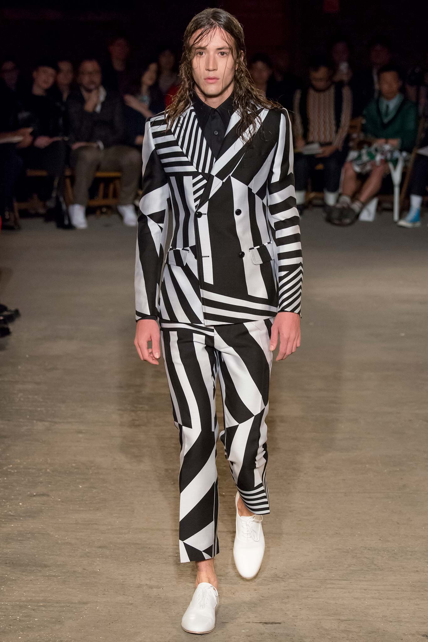 black and white striped suit