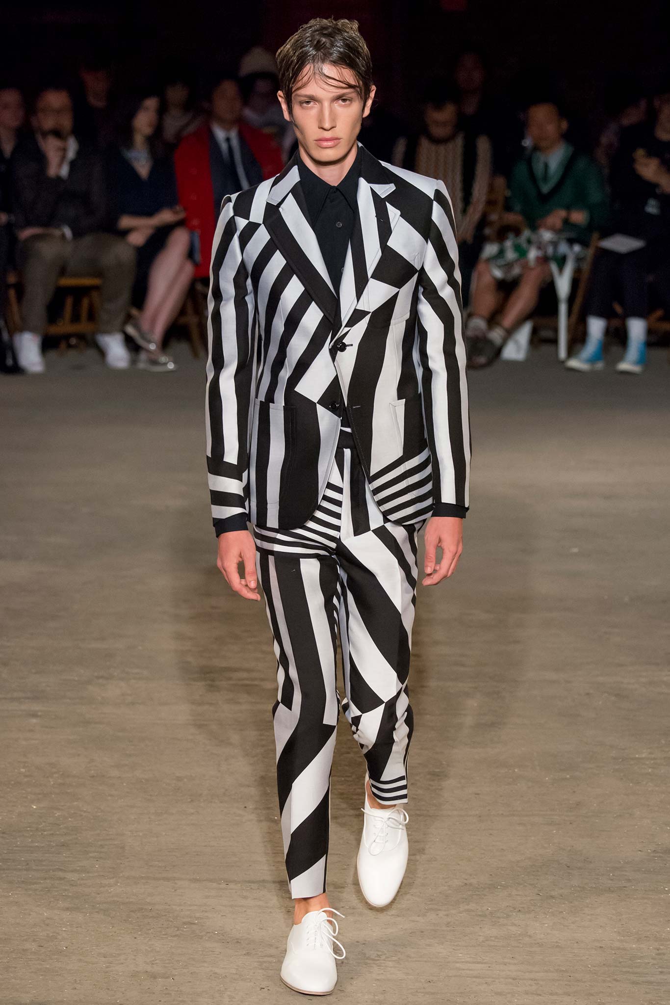 black and white striped suit