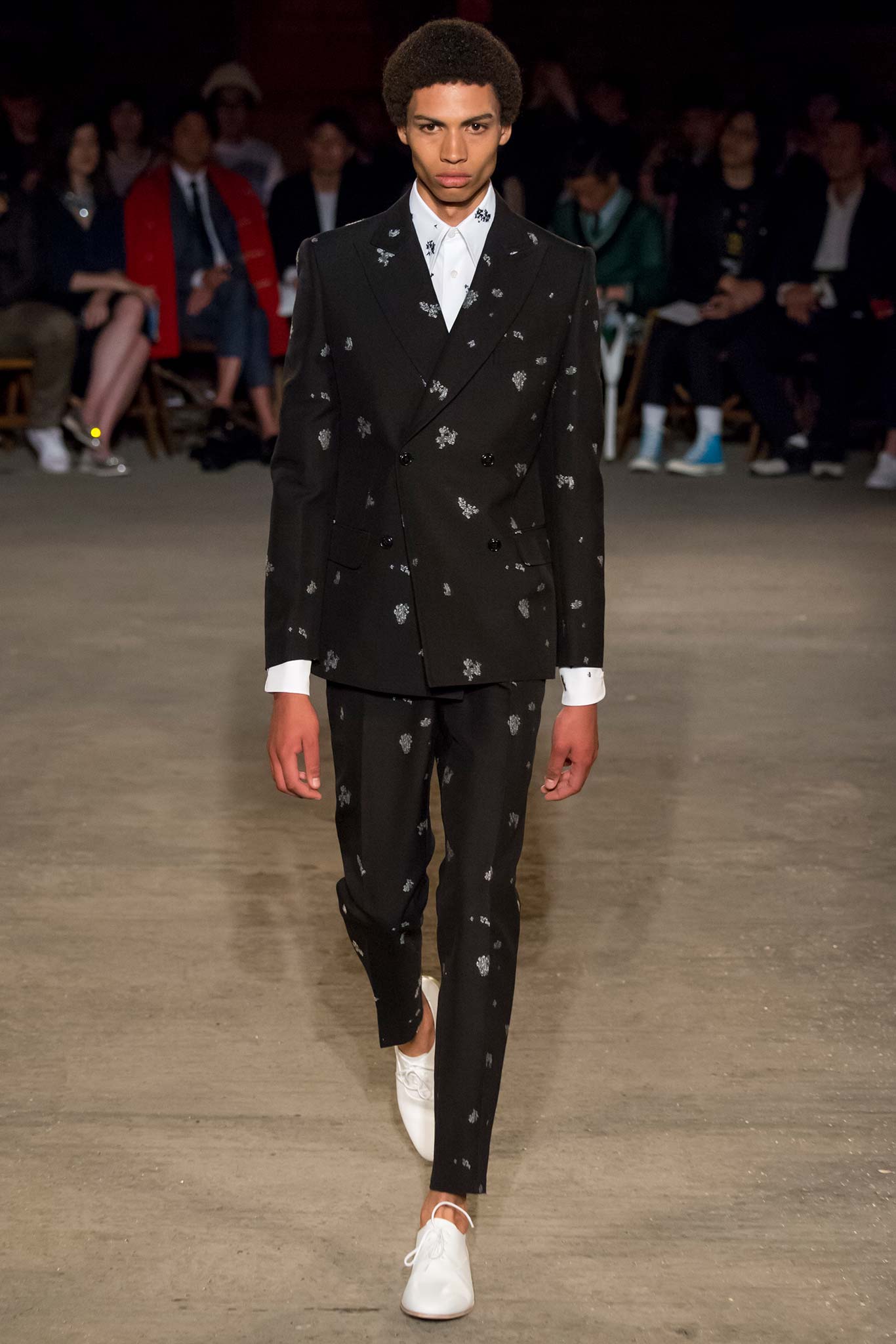black tailored suit with embroidered details