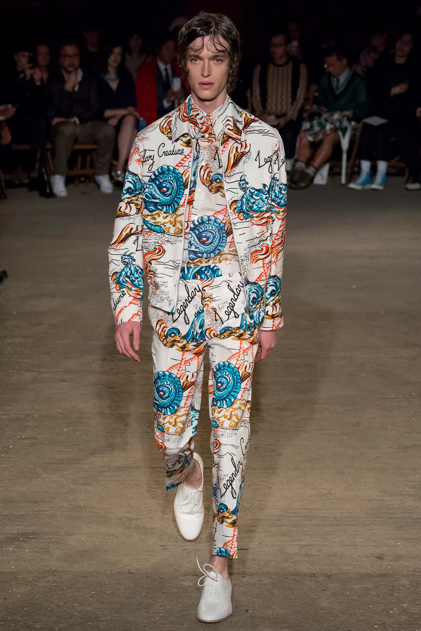 printed white suit with shoes