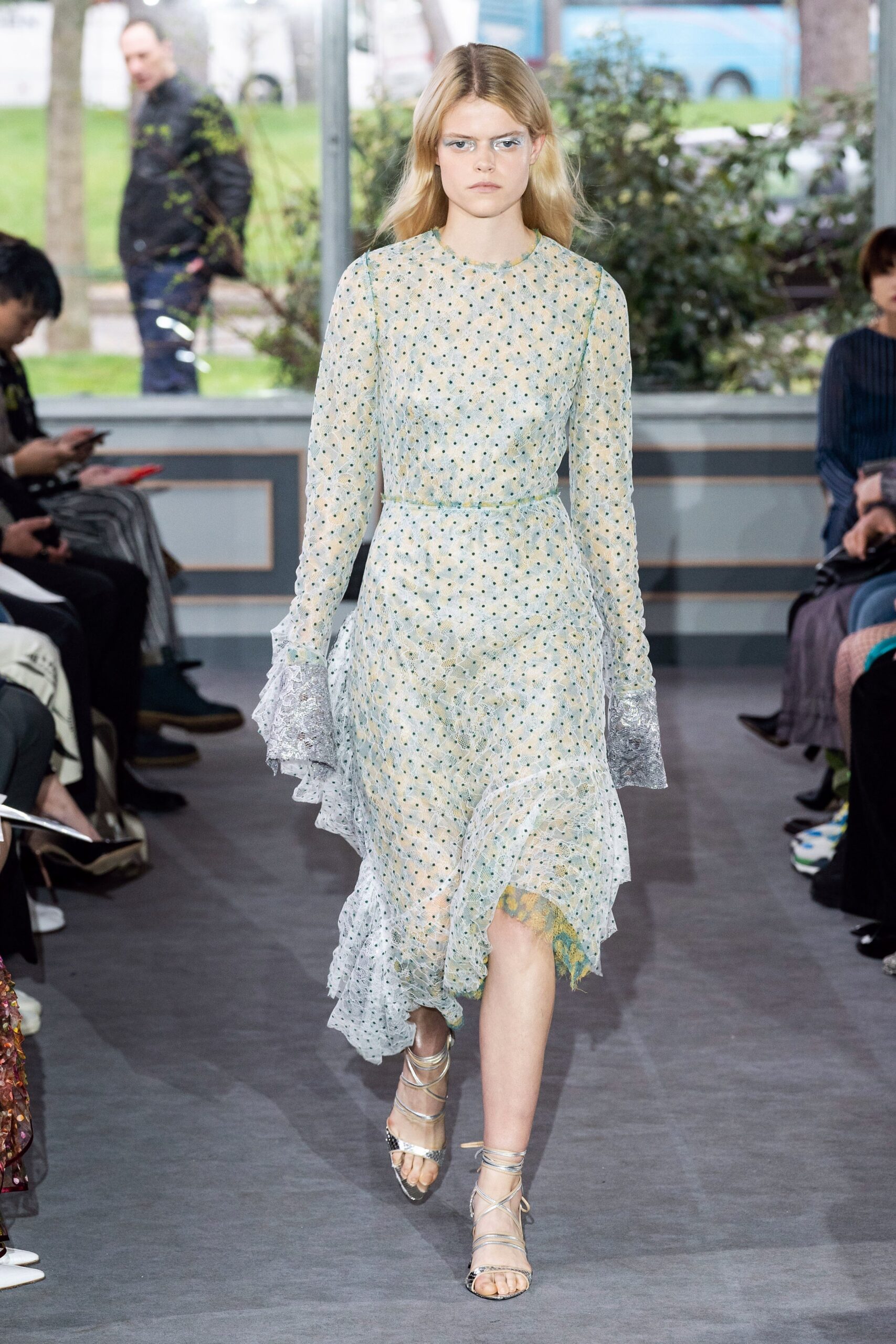 blue green sheer pleated dress