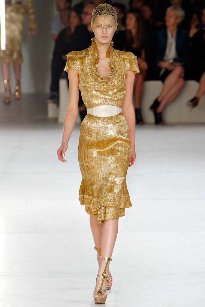 gold pleated midi dress