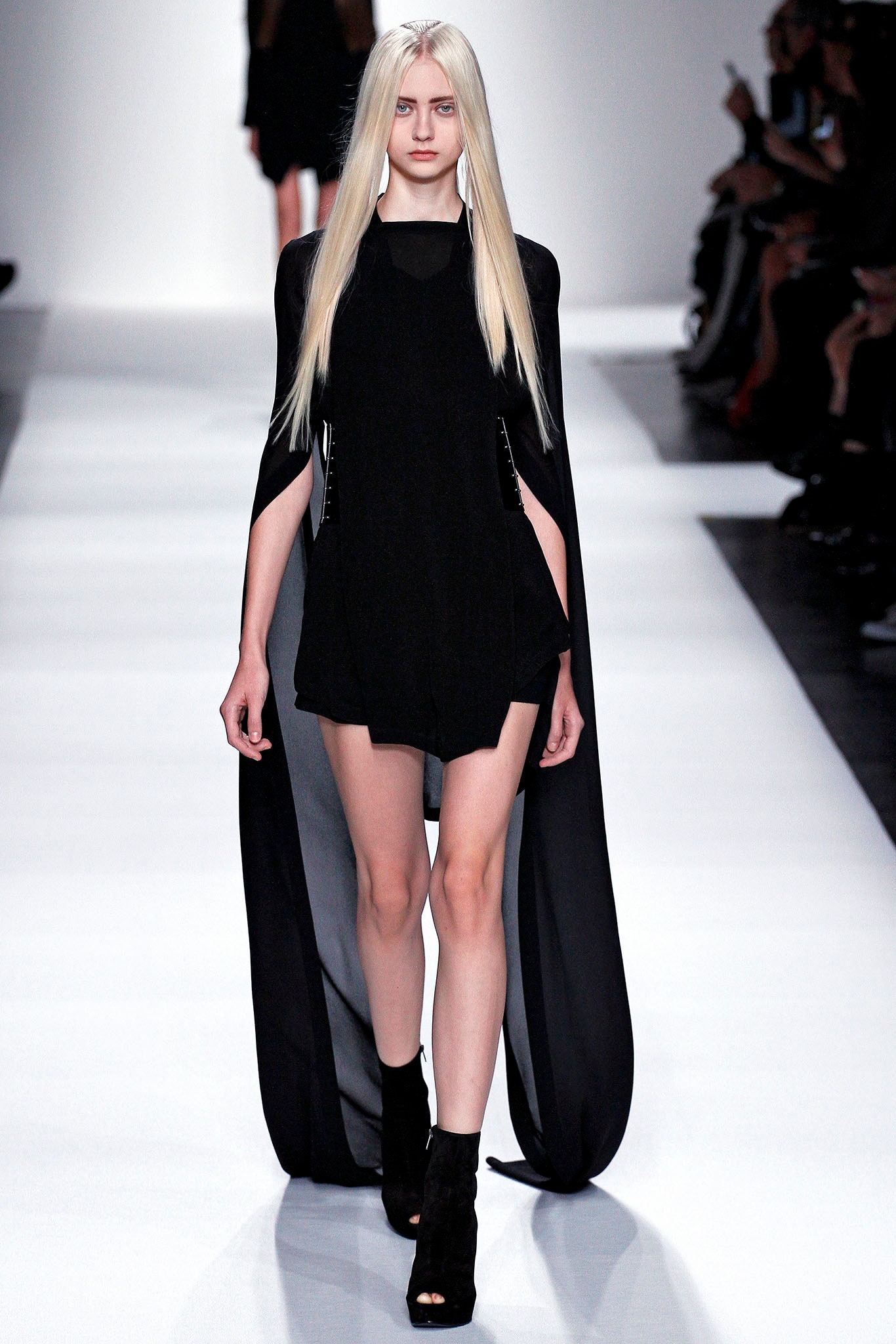 black silk layered dress with cape
