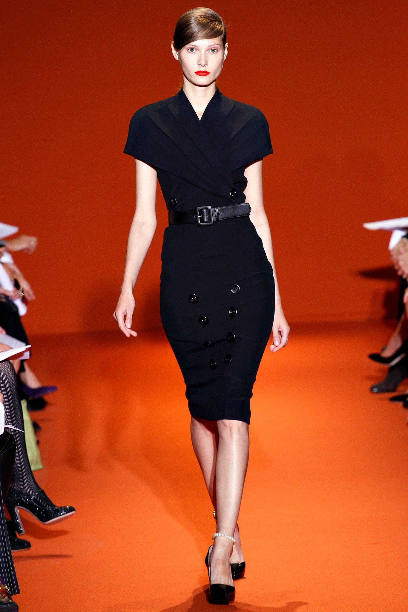 black fitted midi dress