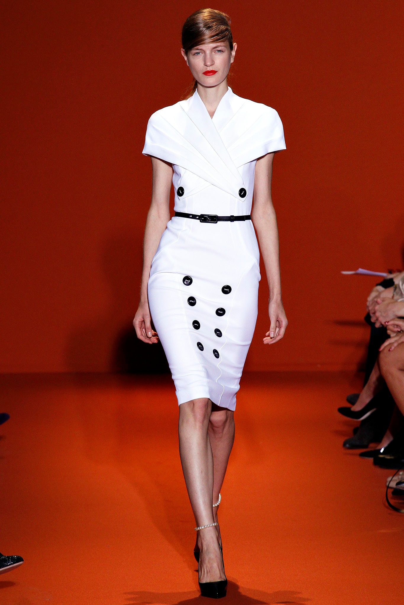 fitted white midi dress