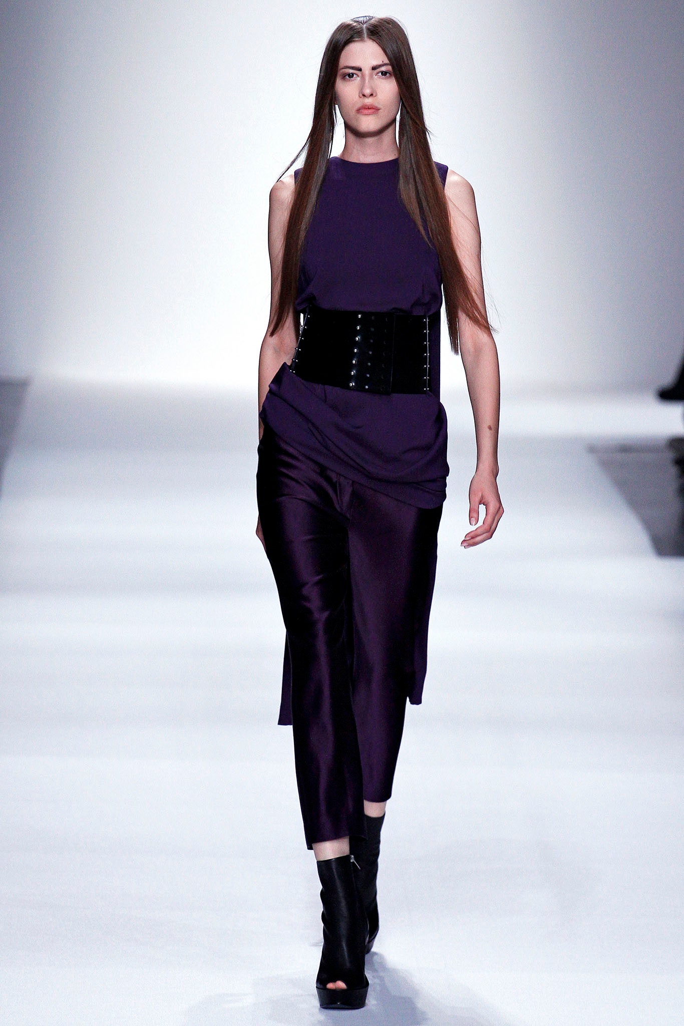 purple silk fitted top and pants
