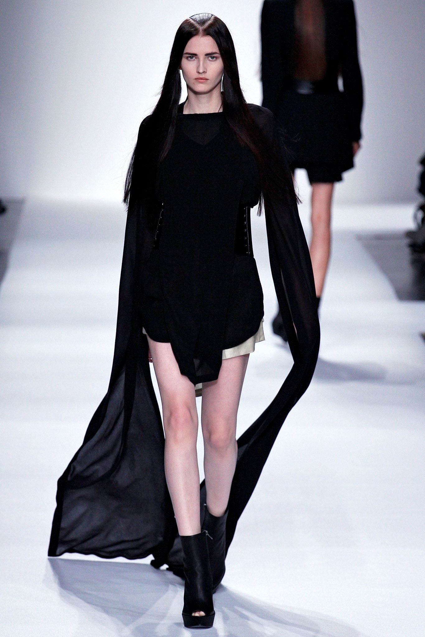black silk fitted mini dress with cape