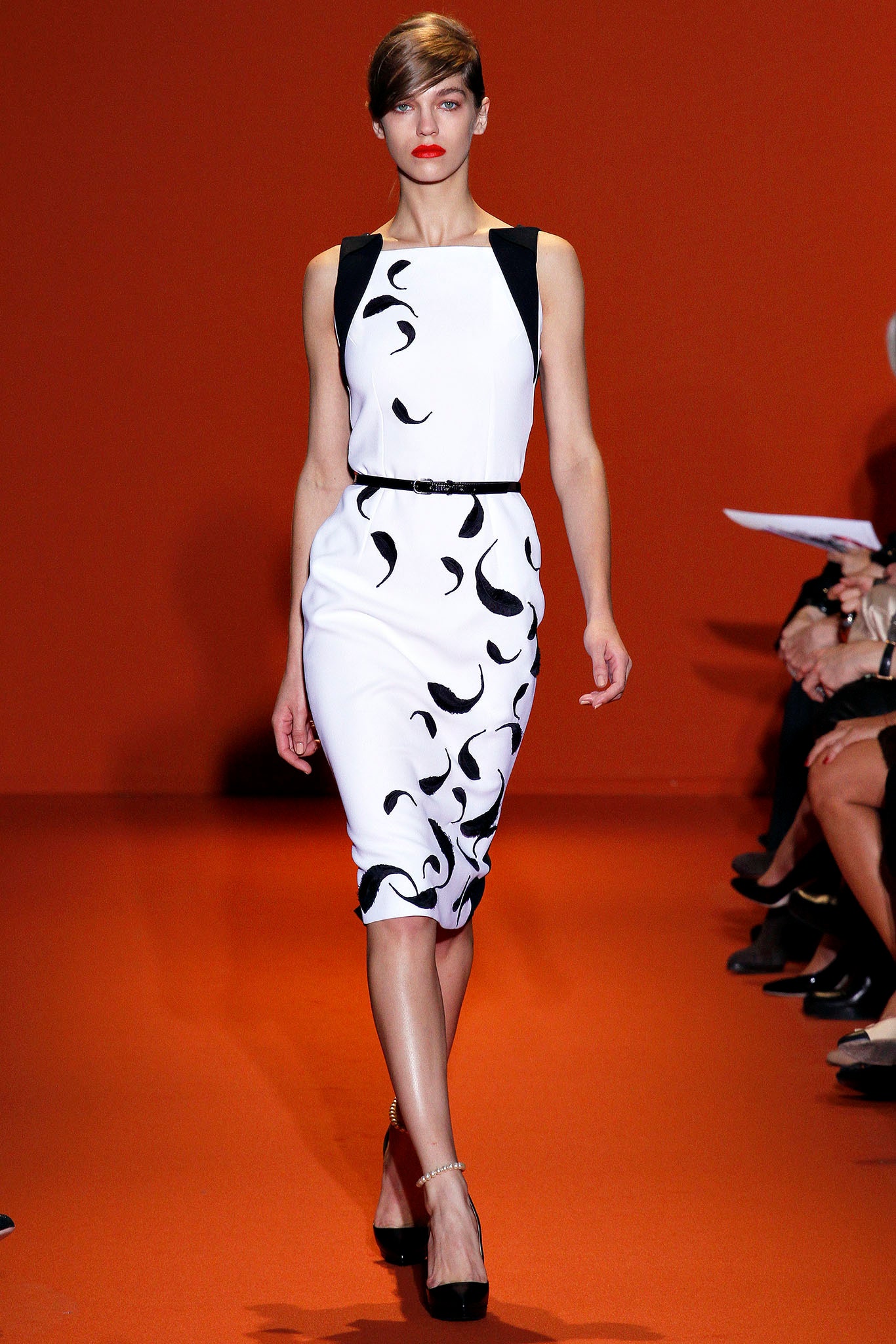 fitted white and black printed dress