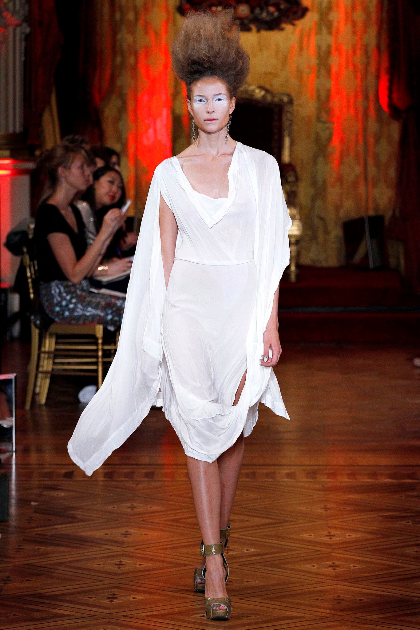 white silk long-sleeve relaxed draped flowing cape