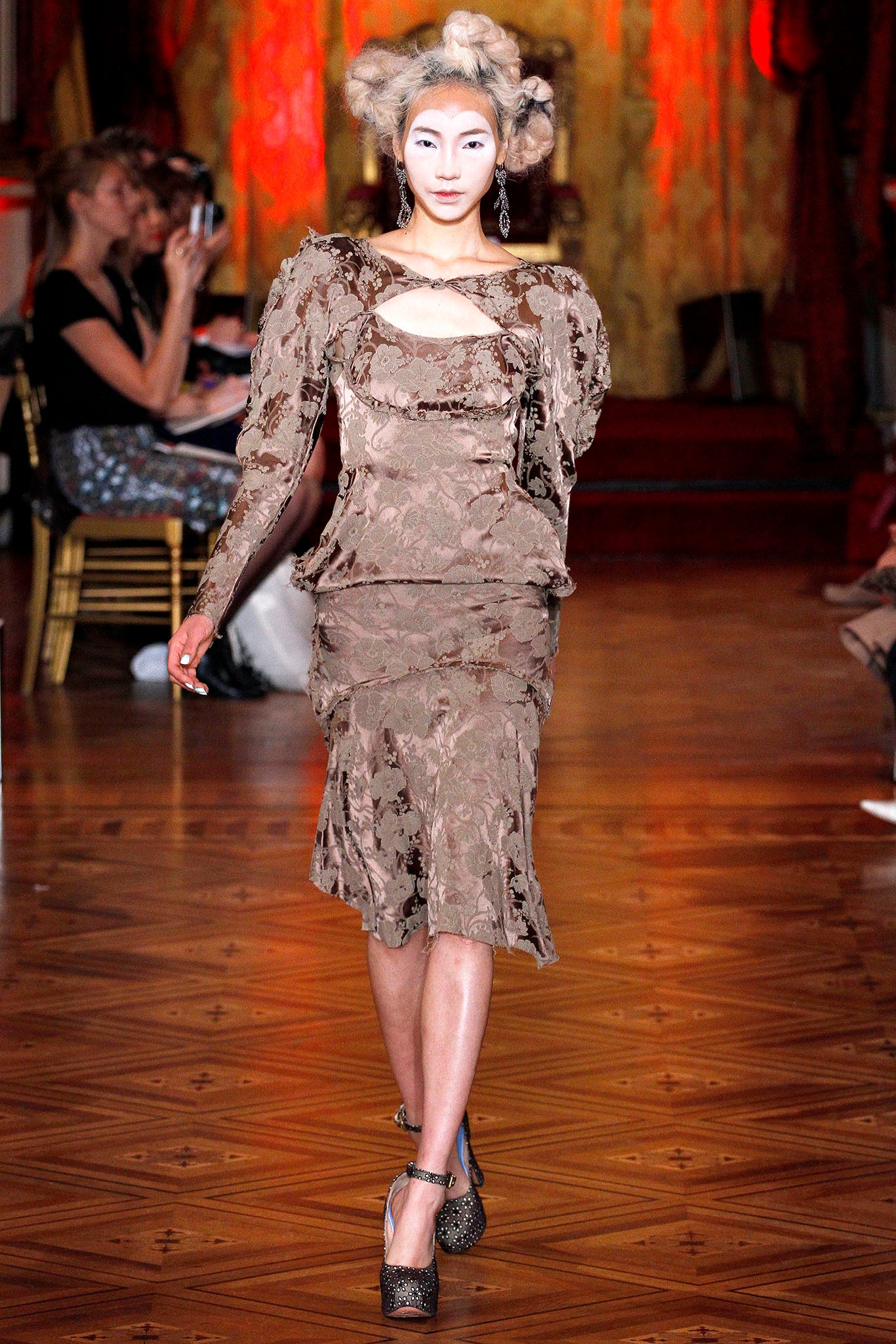 brown silk fitted dress