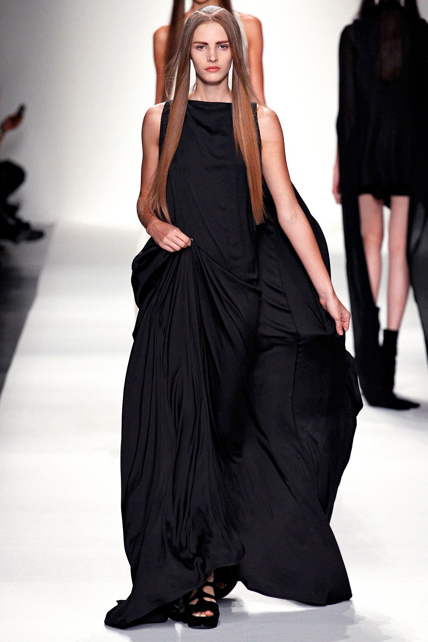 black silk sleeveless gown