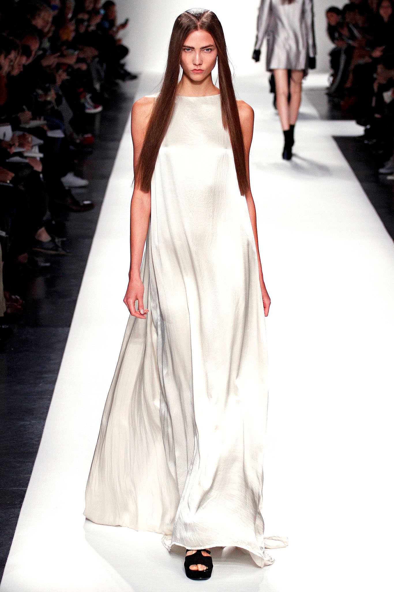 white silk sleeveless gown