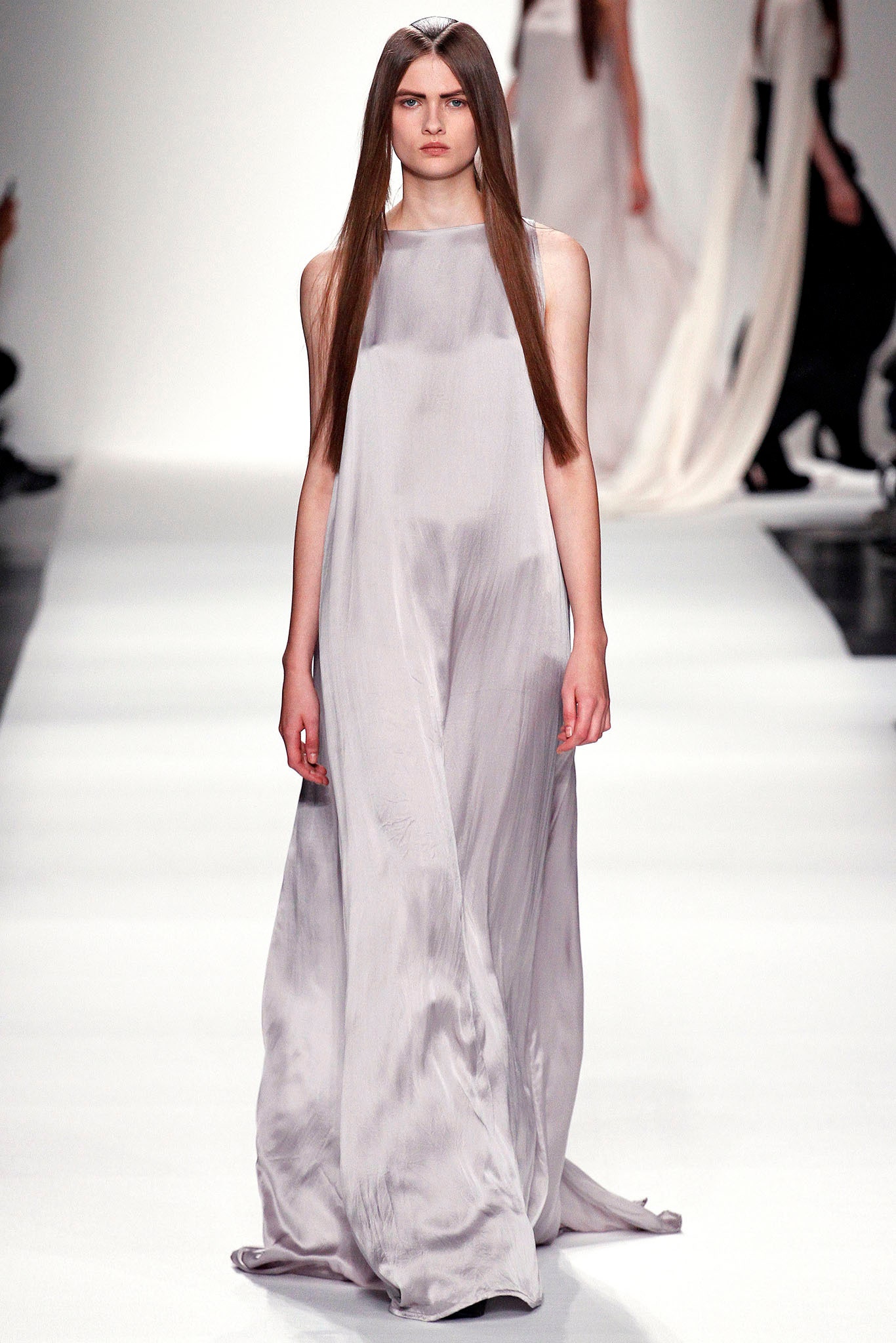 gray silk sleeveless gown