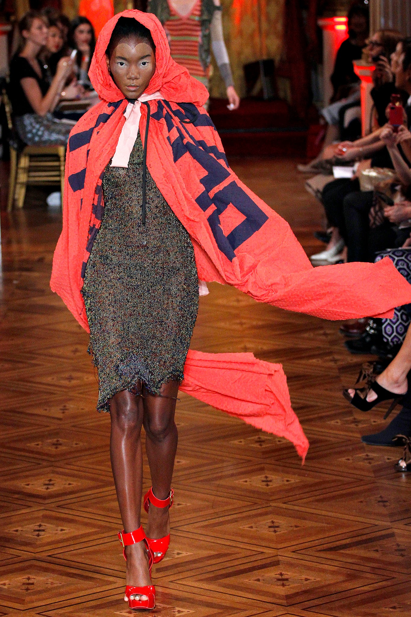 red cotton oversized layered cape