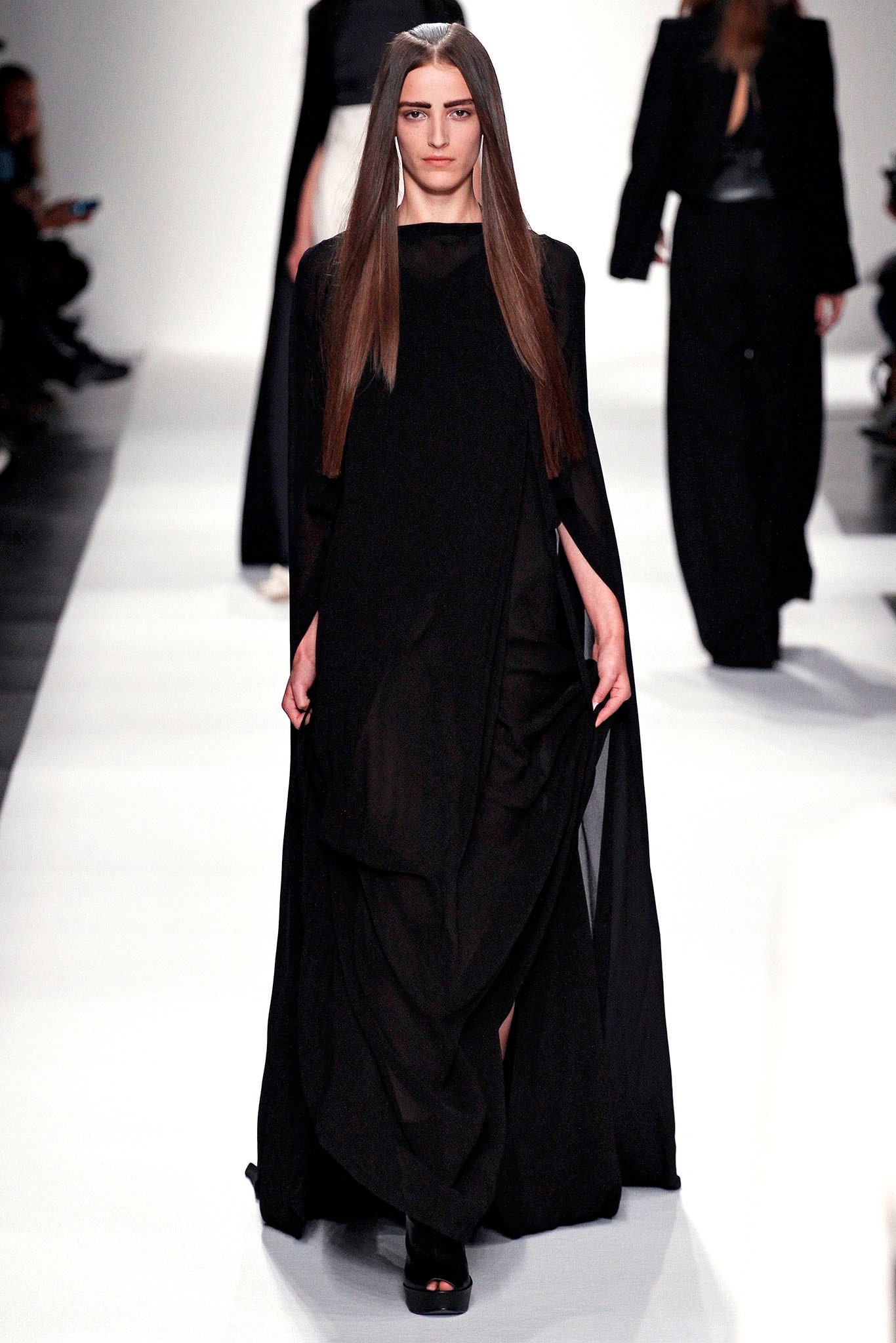 black silk sleeveless gown