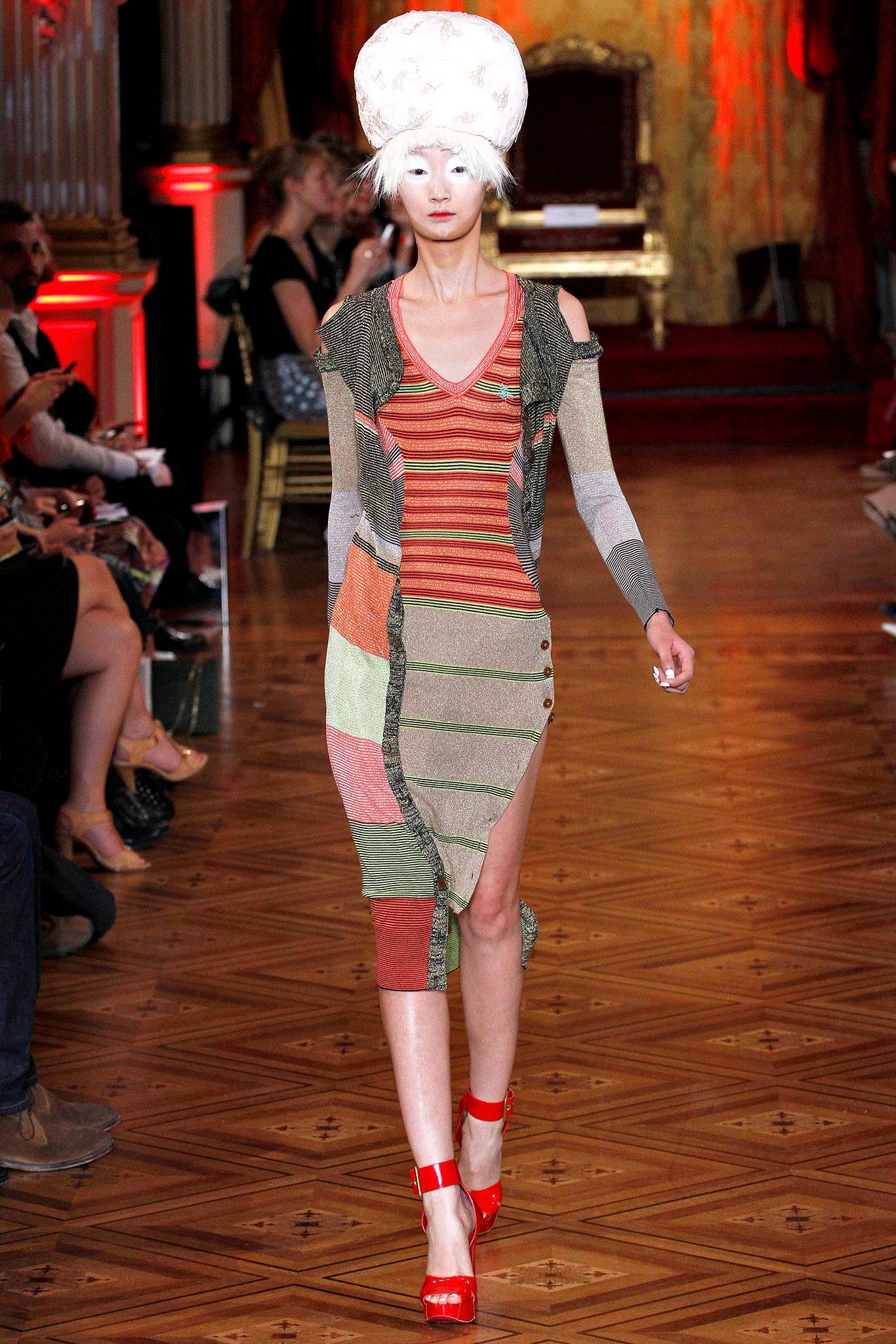 red cotton sleeveless v-neck fitted striped buttoned dress