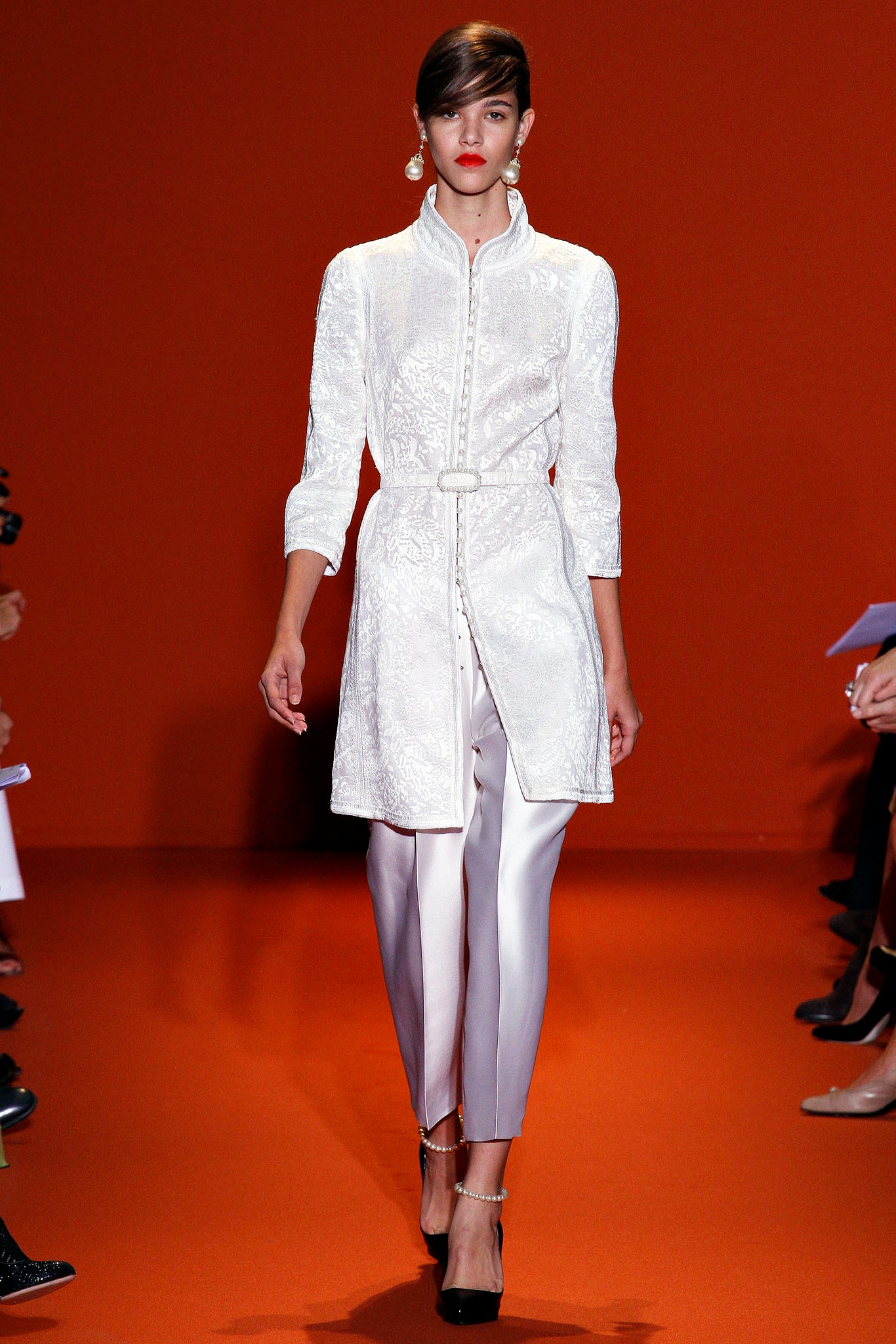 white silk tailored high-waisted straight-leg pants