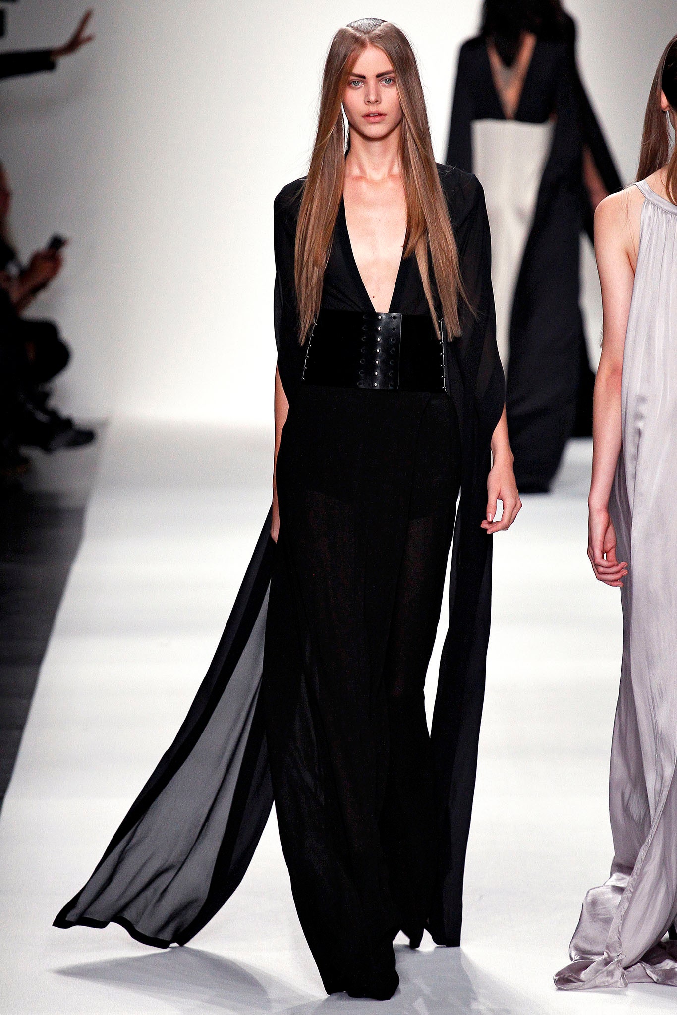 black silk sleeveless gown