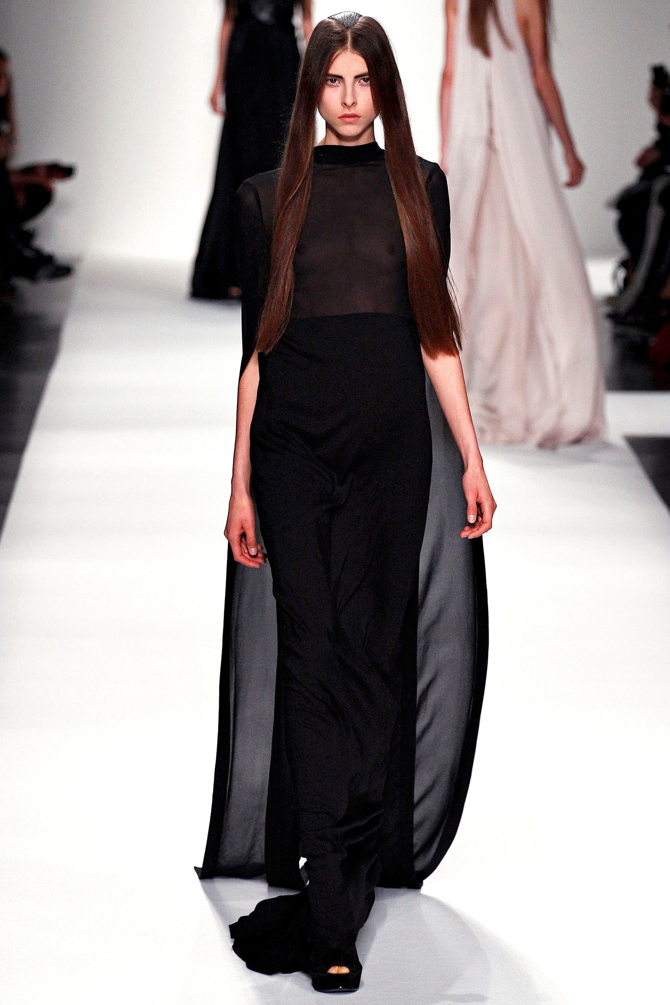 black silk sleeveless gown