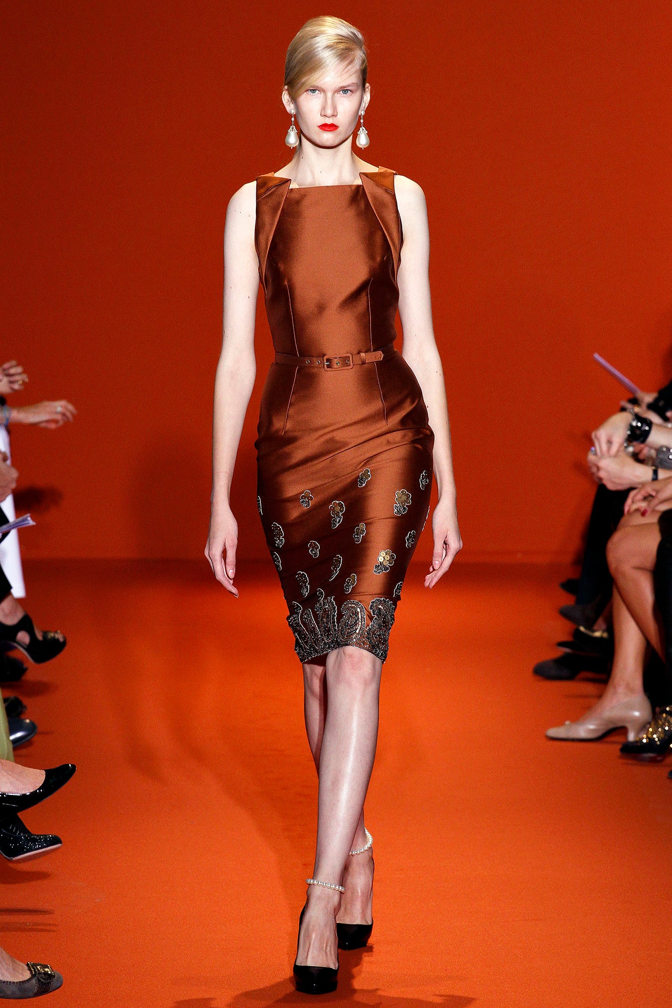 fitted brown silk dress