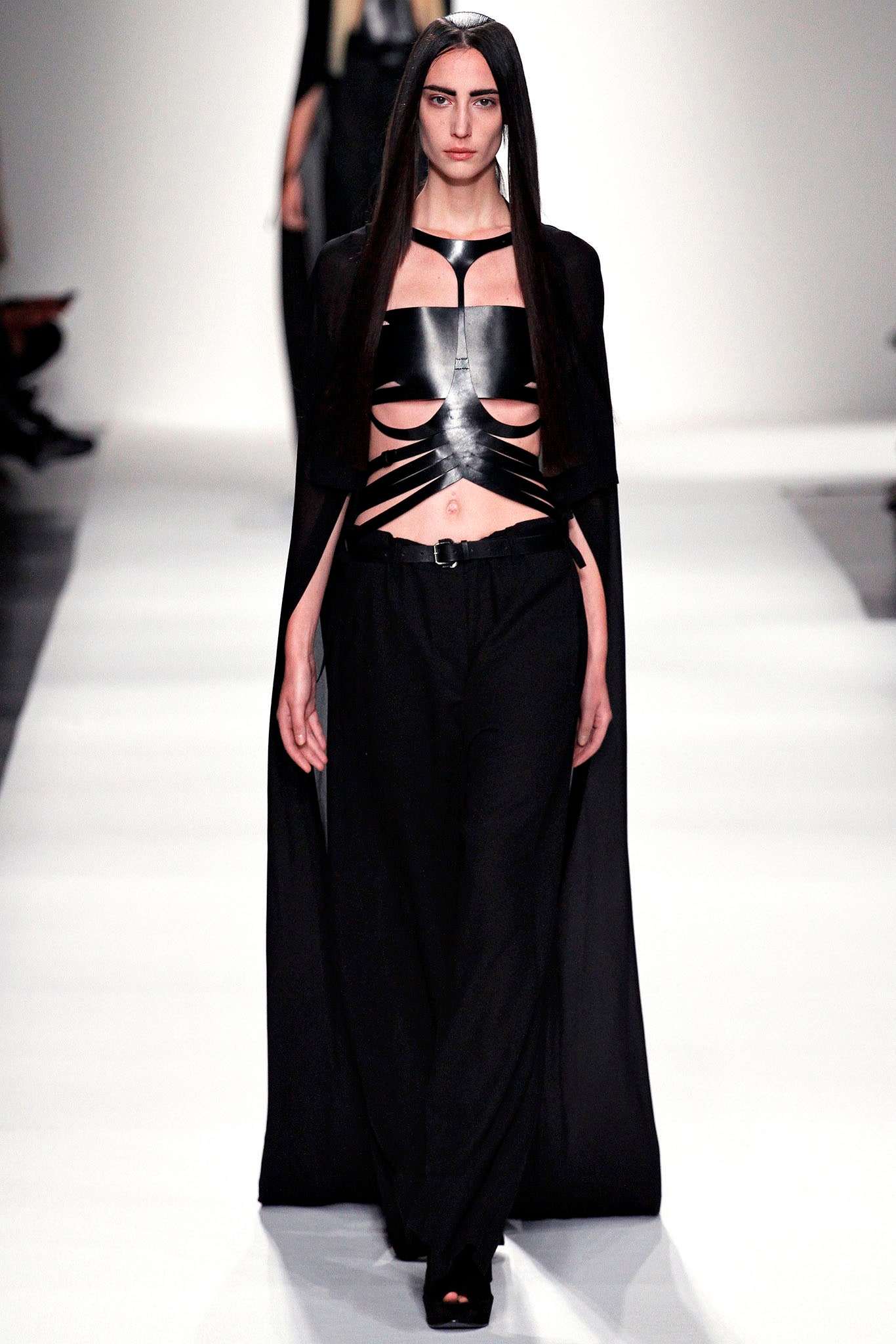 black leather cape and fitted top
