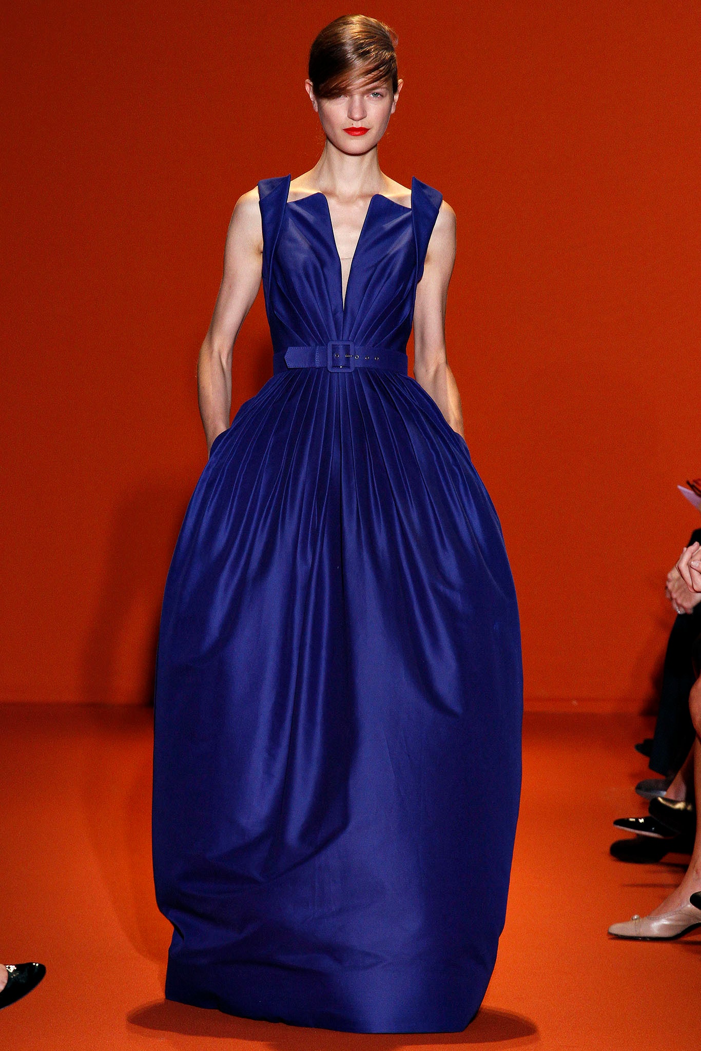 blue silk sleeveless gown