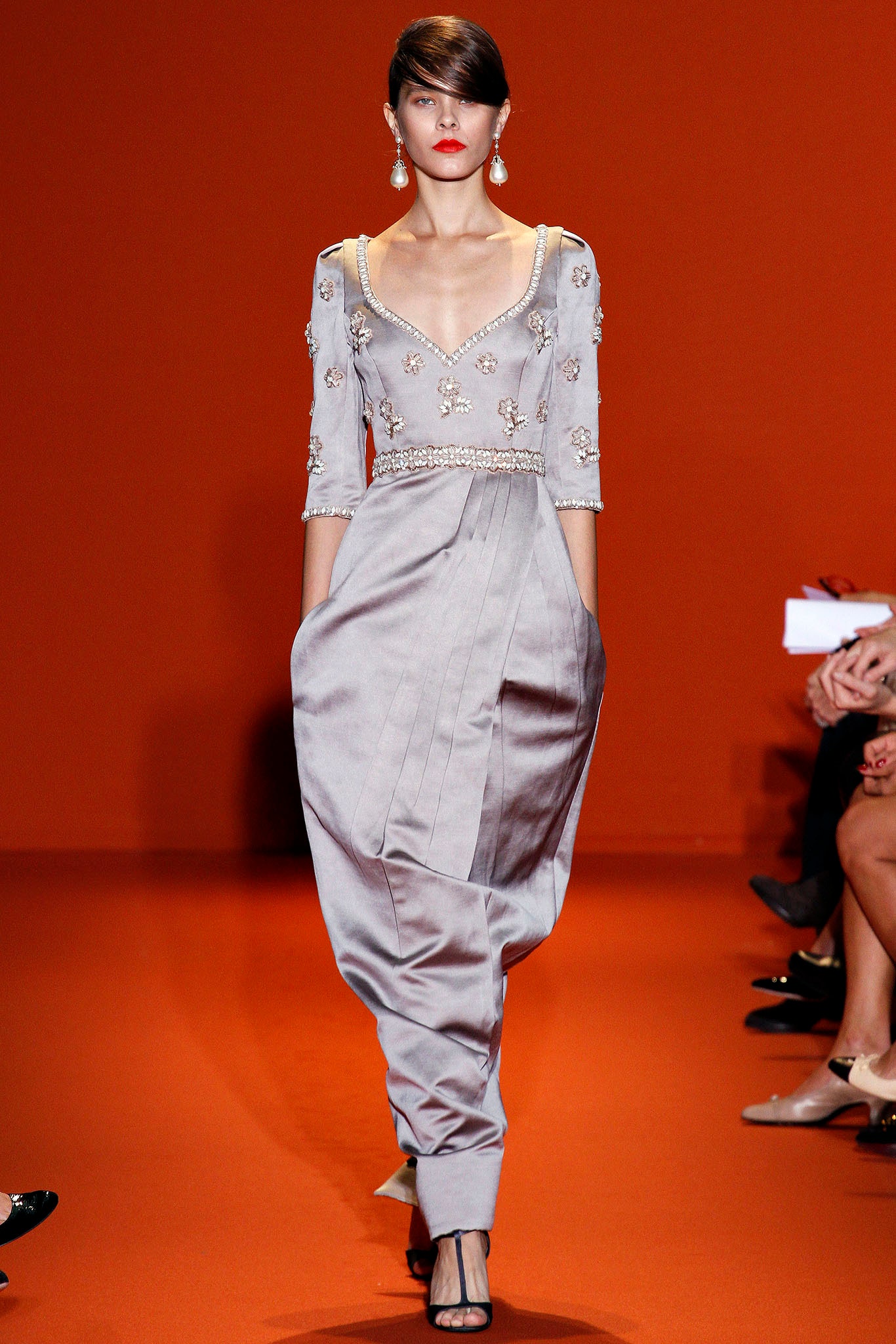 gray silk fitted dress