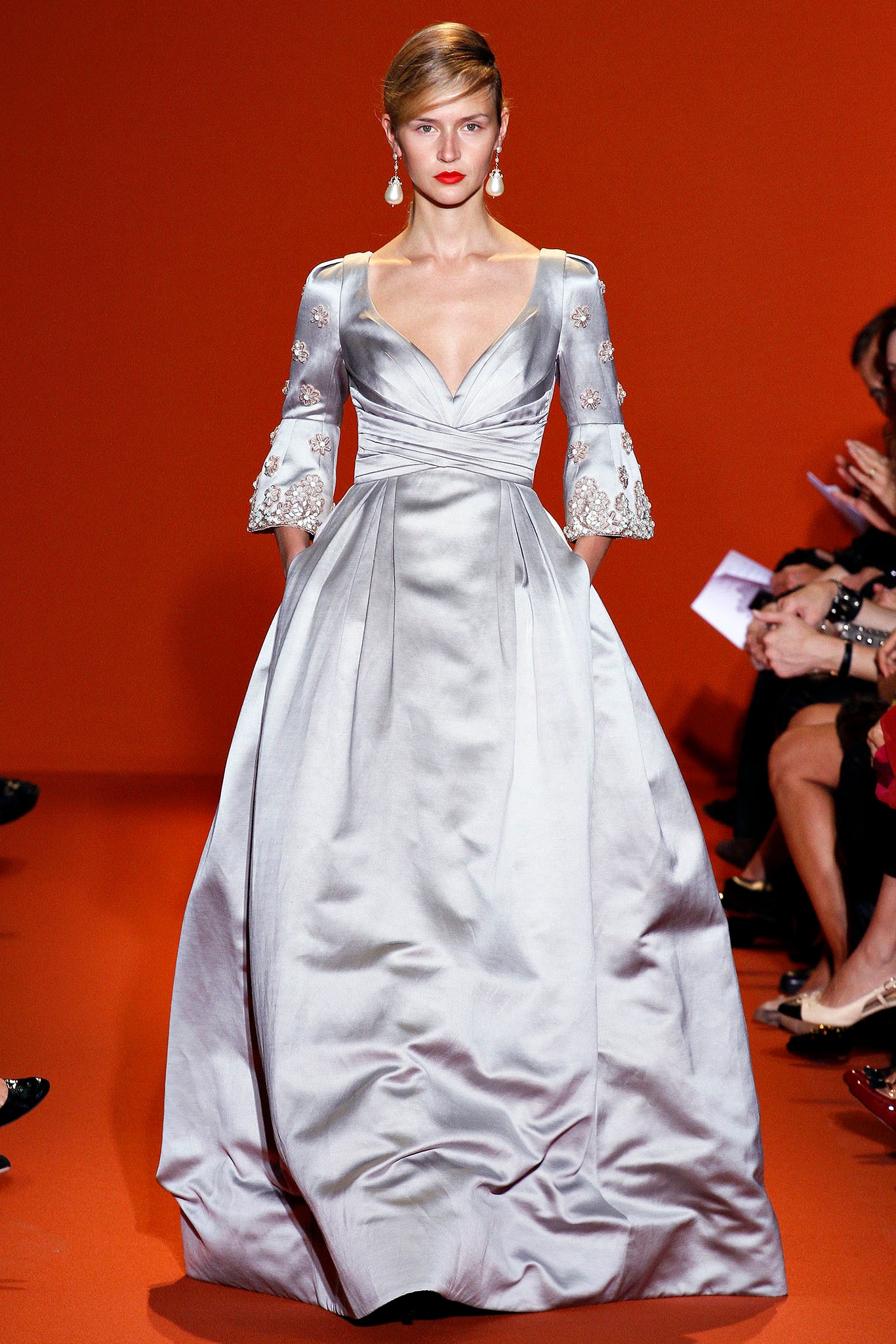 silver silk embroidered gown