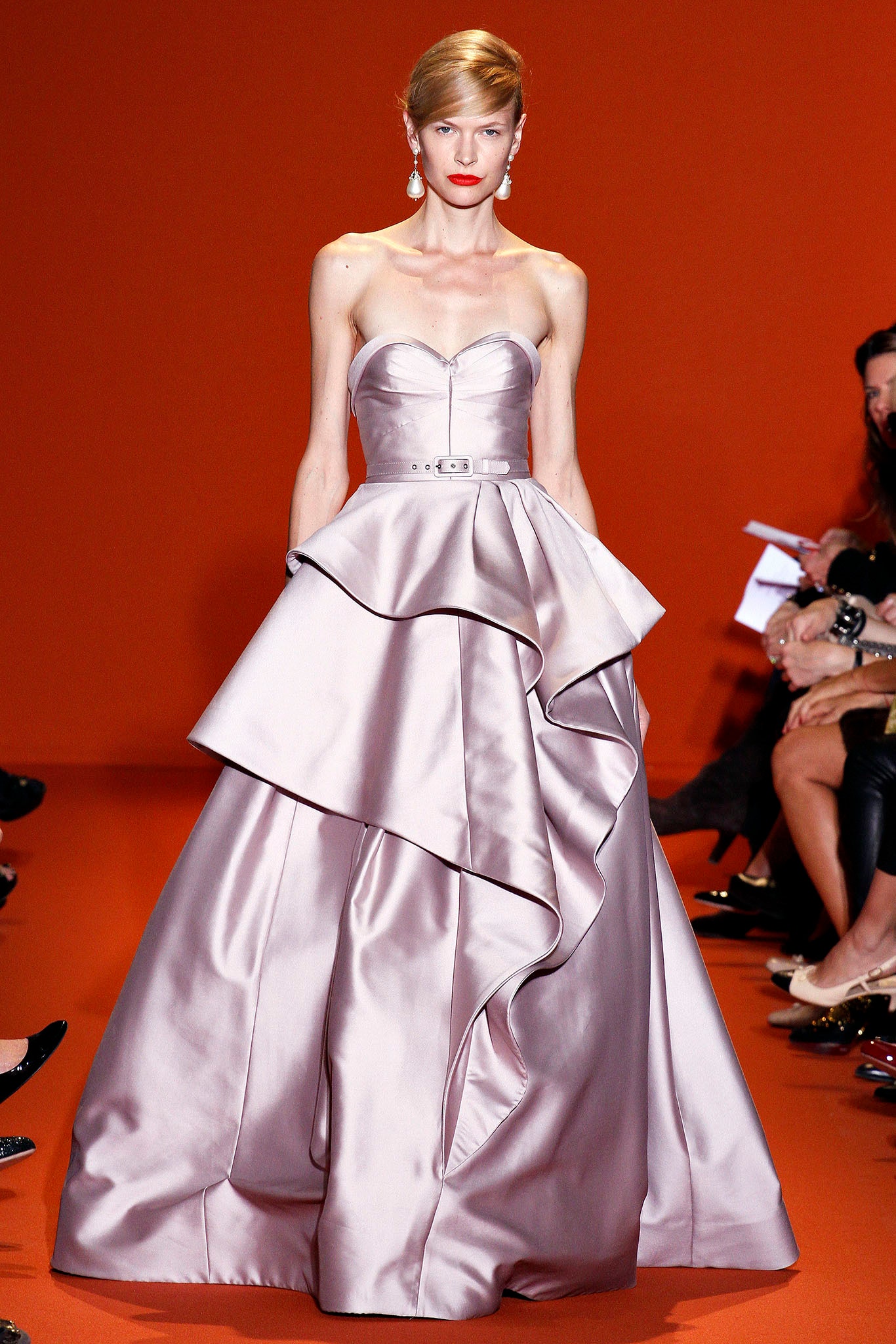 pink silk strapless gown