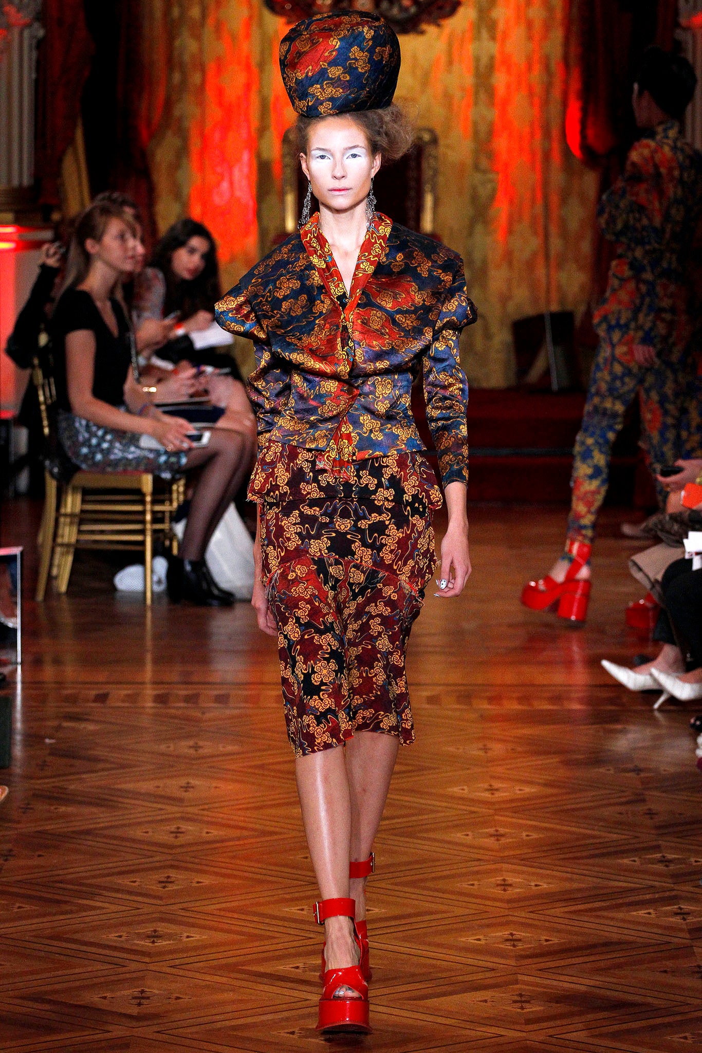 embroidered silk blazer and skirt