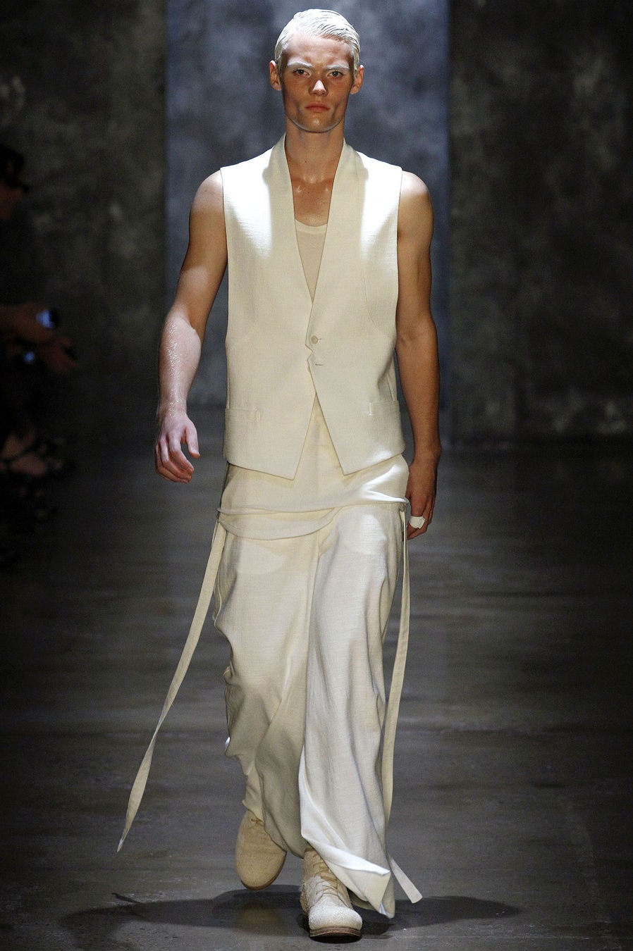 white fitted vest and relaxed pants