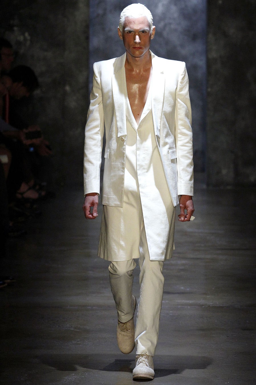 white tailored silk suit