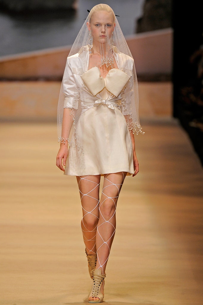 white silk mini dress with veil