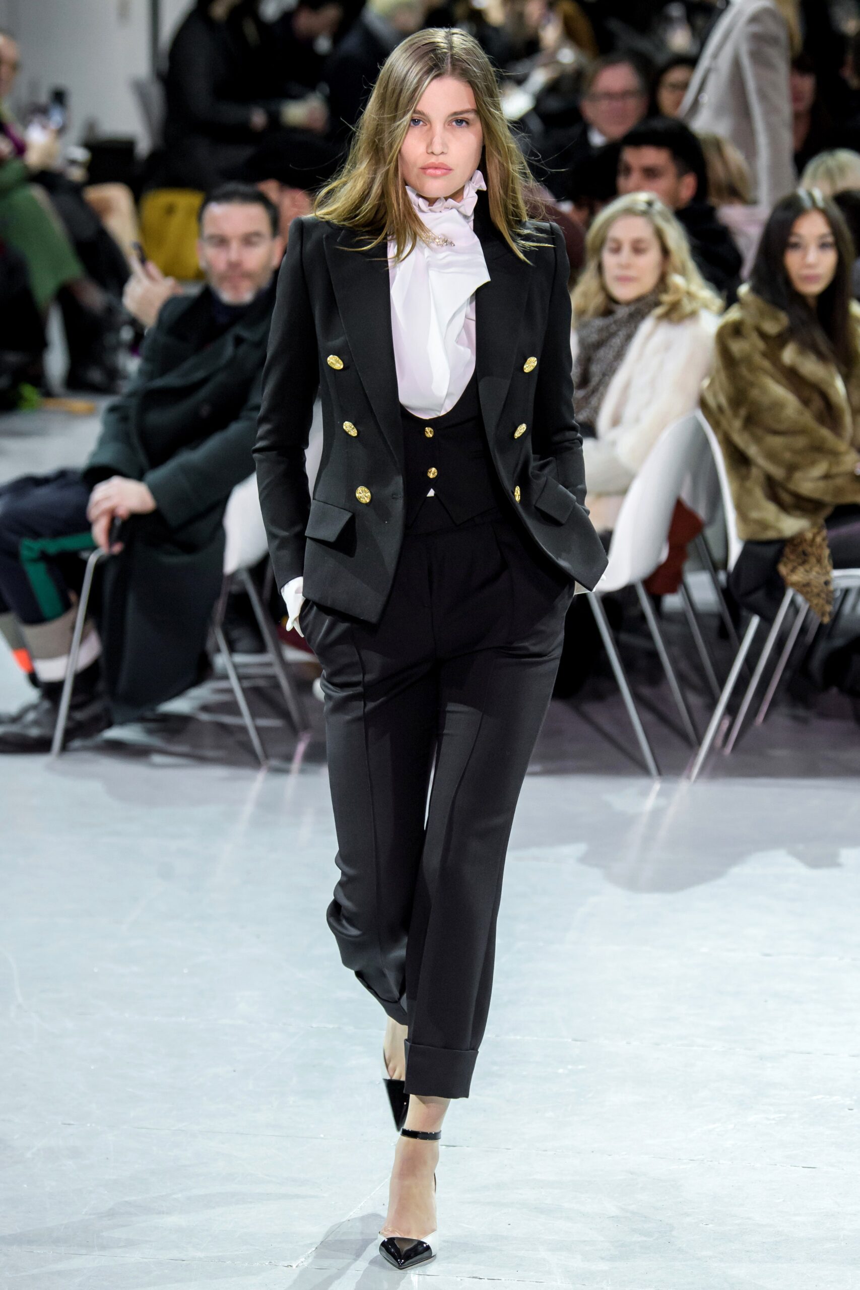 black tailored suit with white shirt