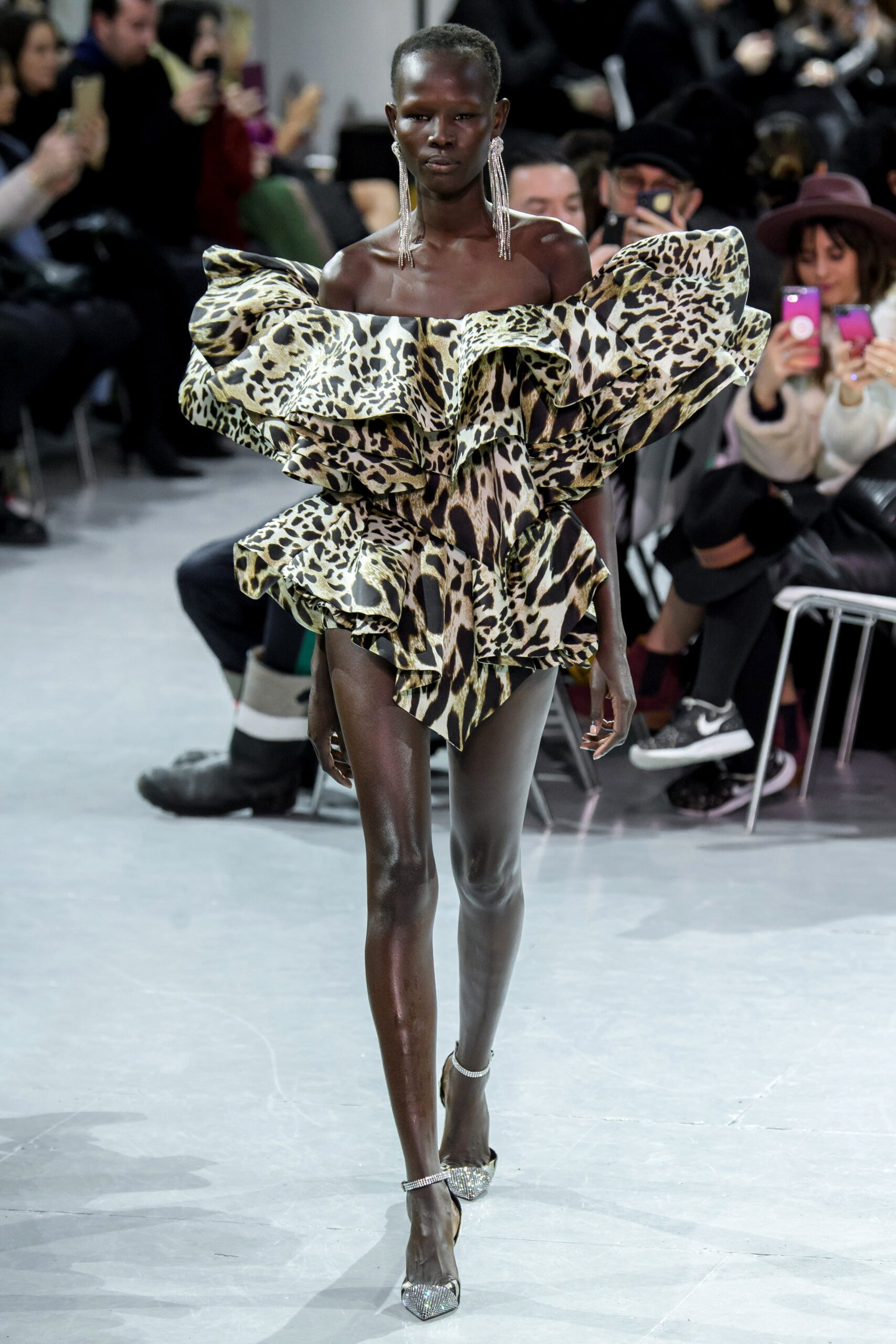 ruffled animal-print mini dress