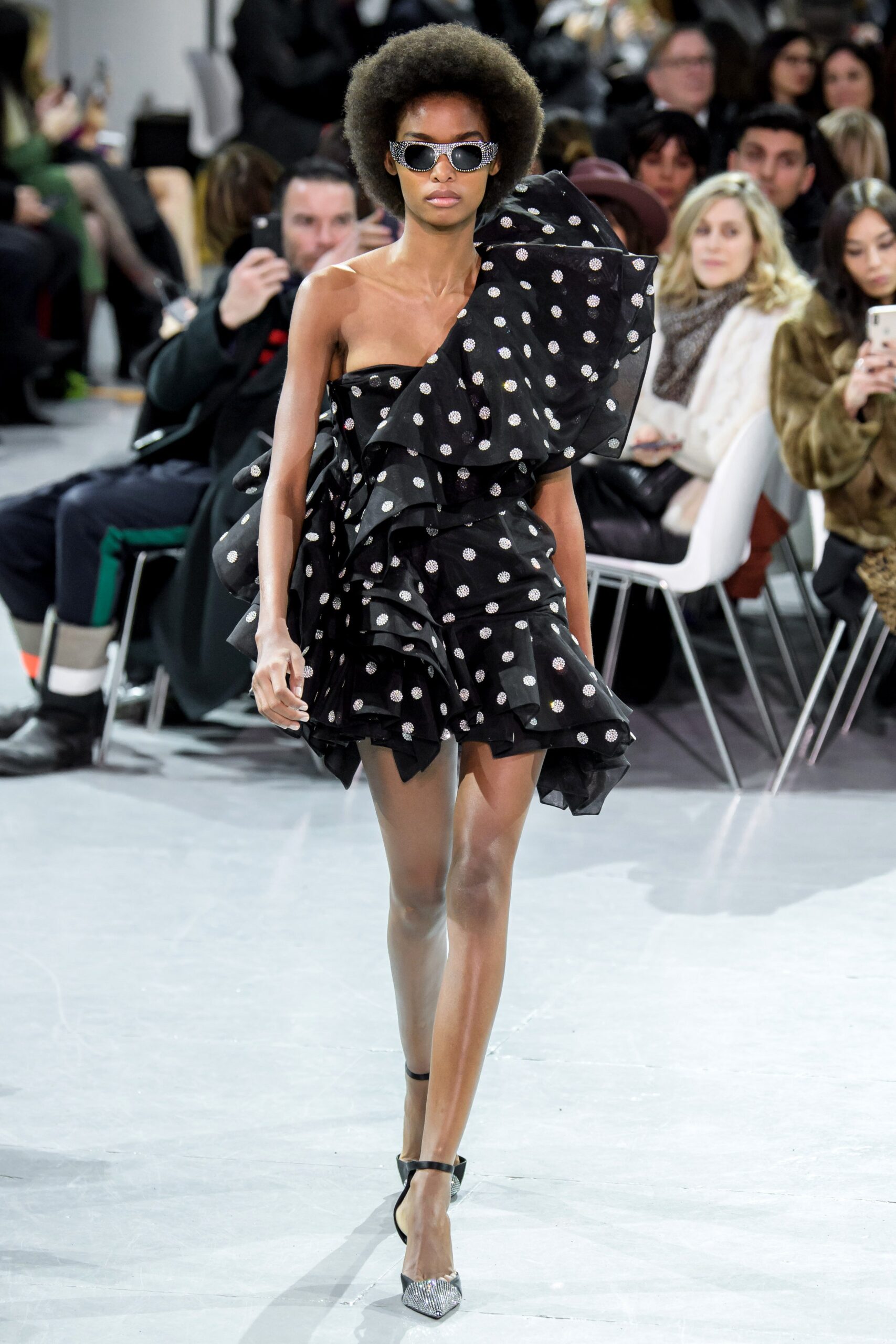 black and white polka-dot dress