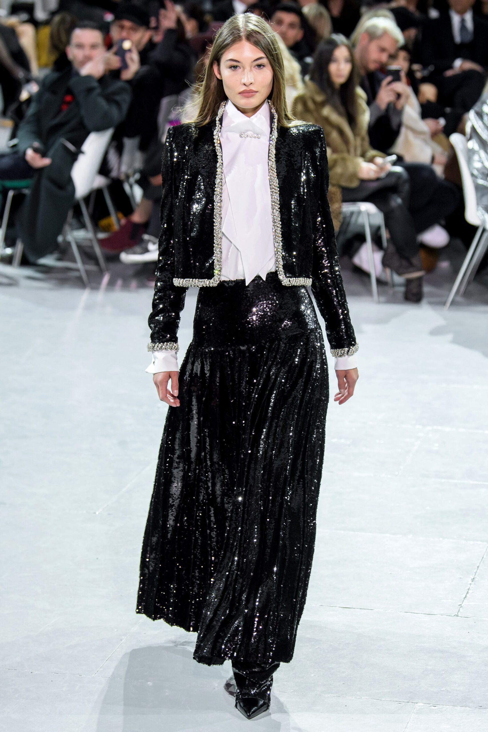 black sequin long-sleeve collared tailored buttoned shiny blazer