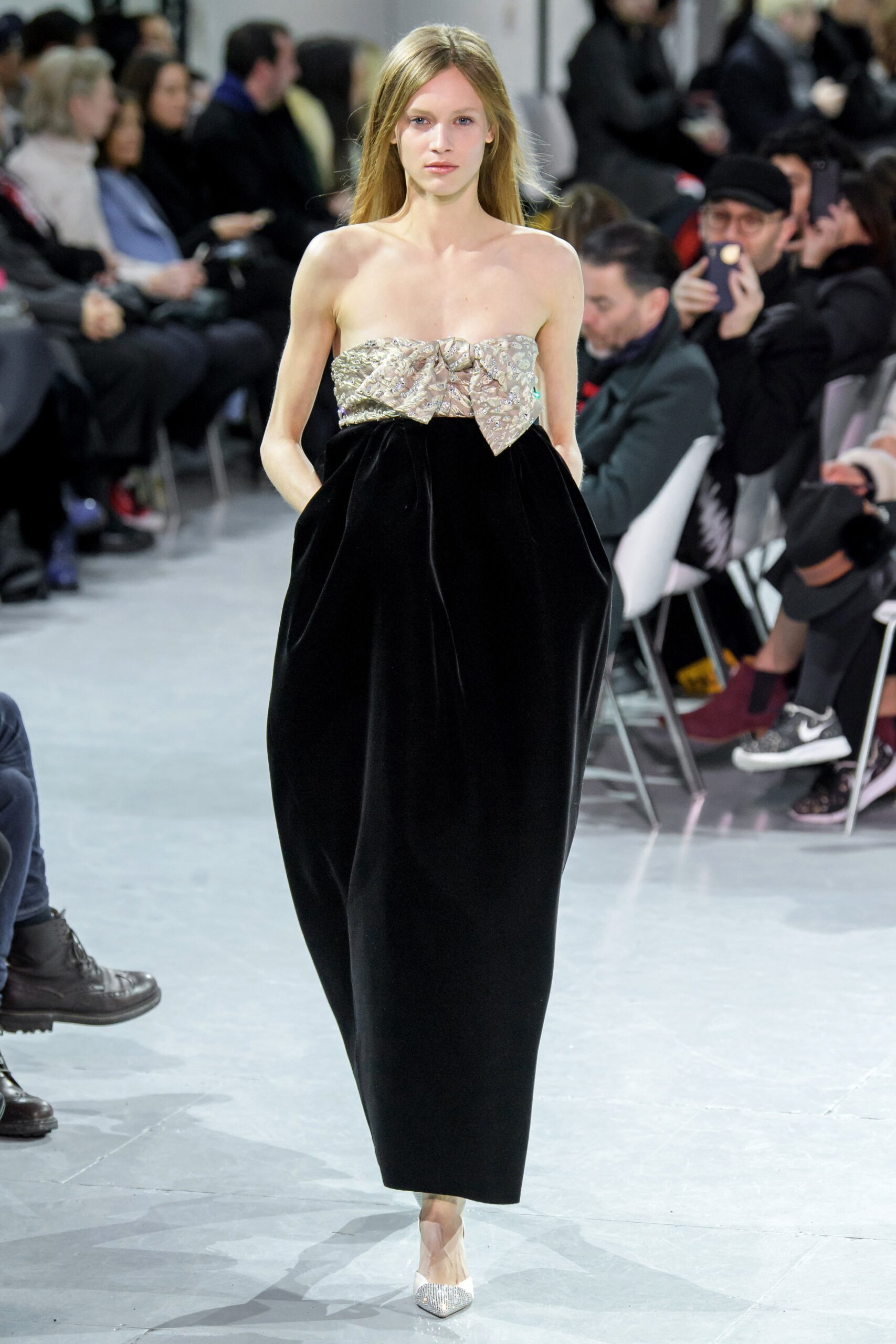 black velvet strapless gown