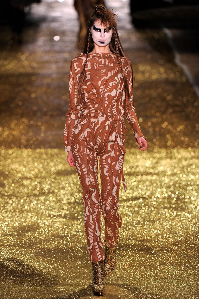 brown jersey long-sleeve high-neck fitted printed catsuit