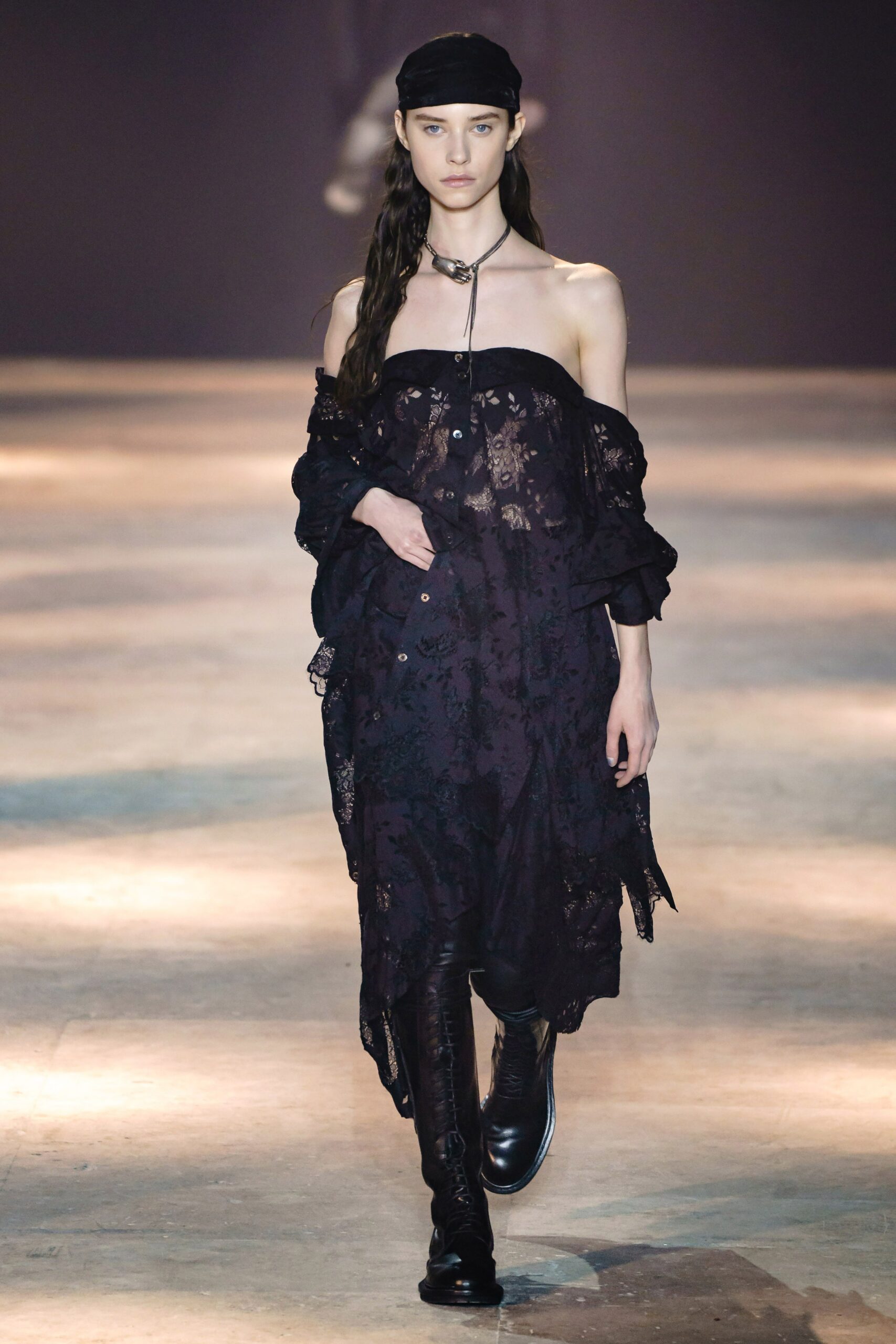 black lace sleeveless off-shoulder relaxed layered buttoned dress