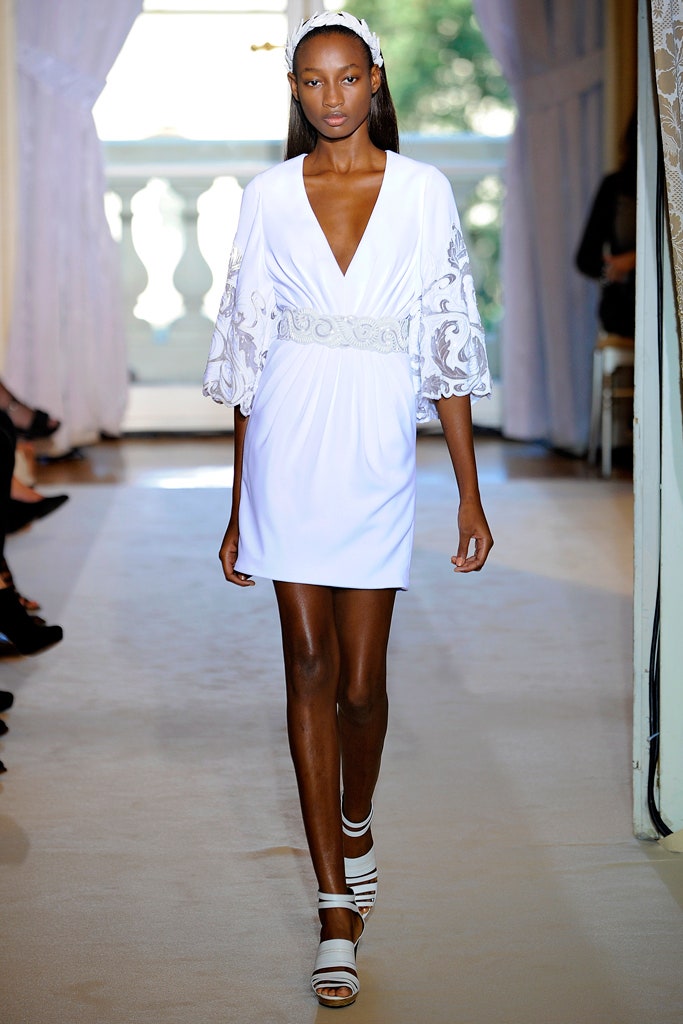 white fitted embroidered dress