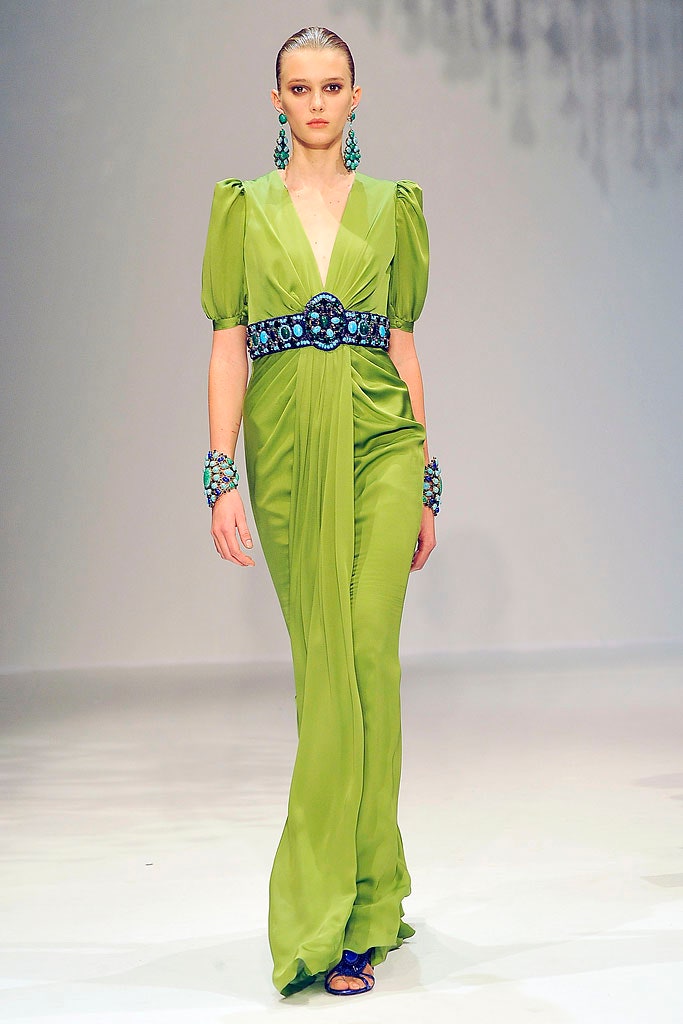green silk fitted gown
