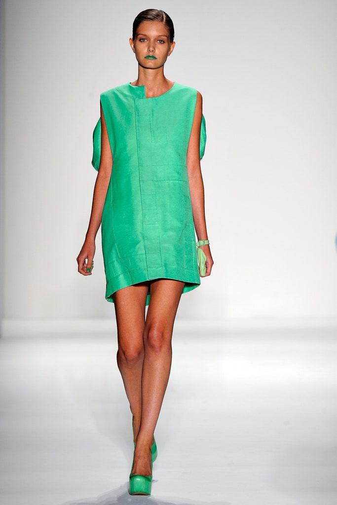 green silk sleeveless high-neck relaxed straight-leg mini dress