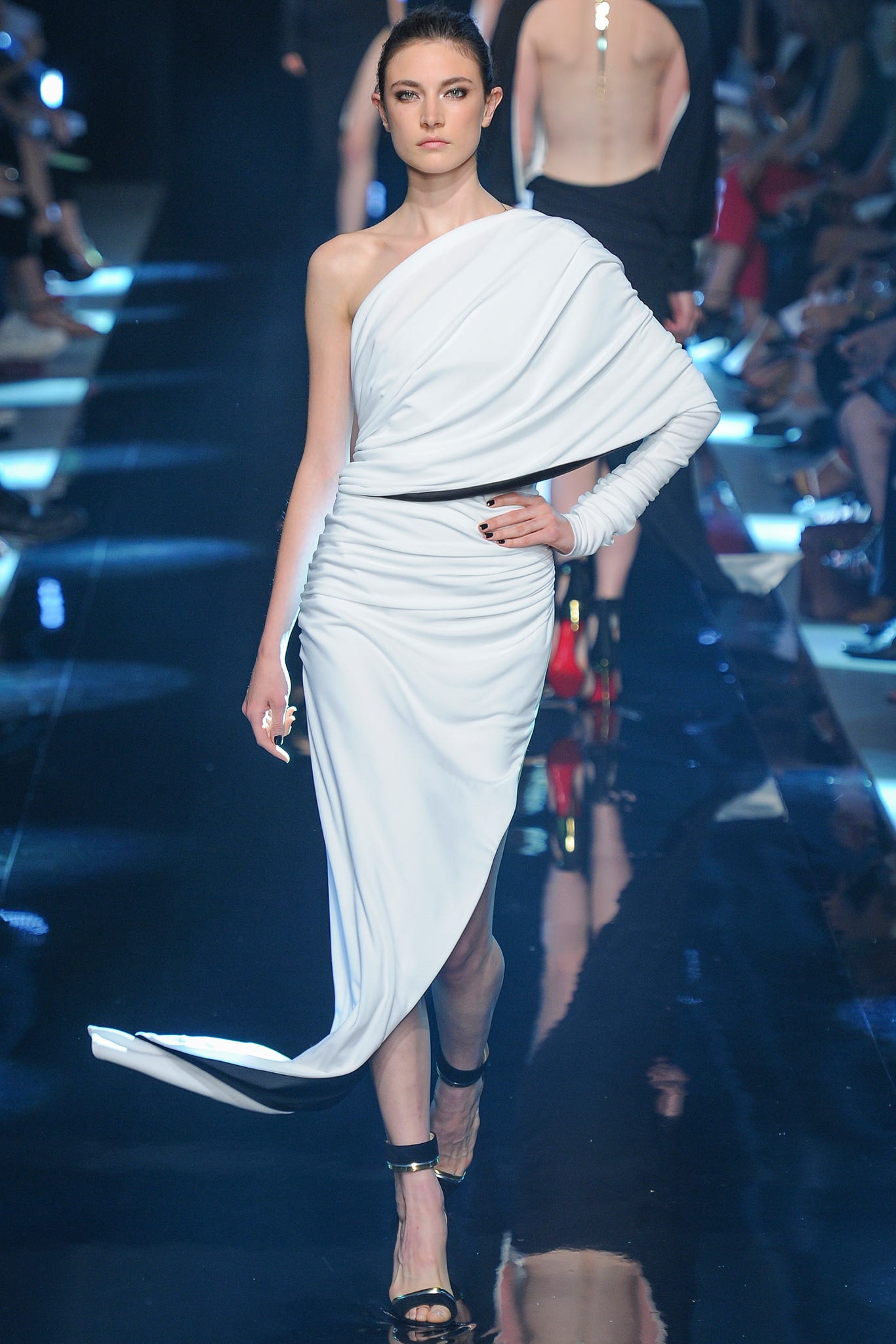 white silk fitted gown