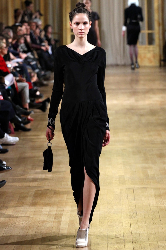 black silk long-sleeve dress